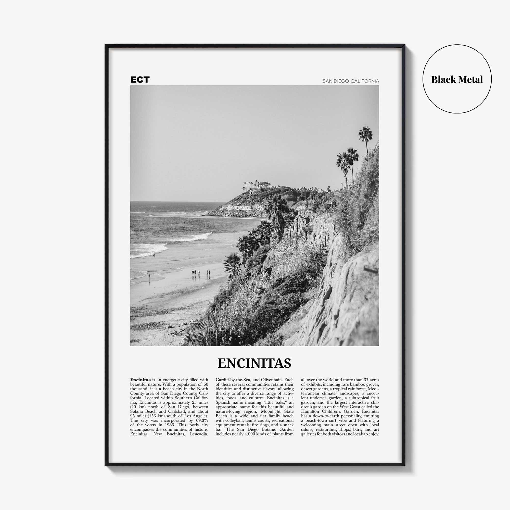 Encinitas Print Black and White No 1, Encinitas Wall Art, Encinitas Poster, San Diego Poster Print, California, USA, United States