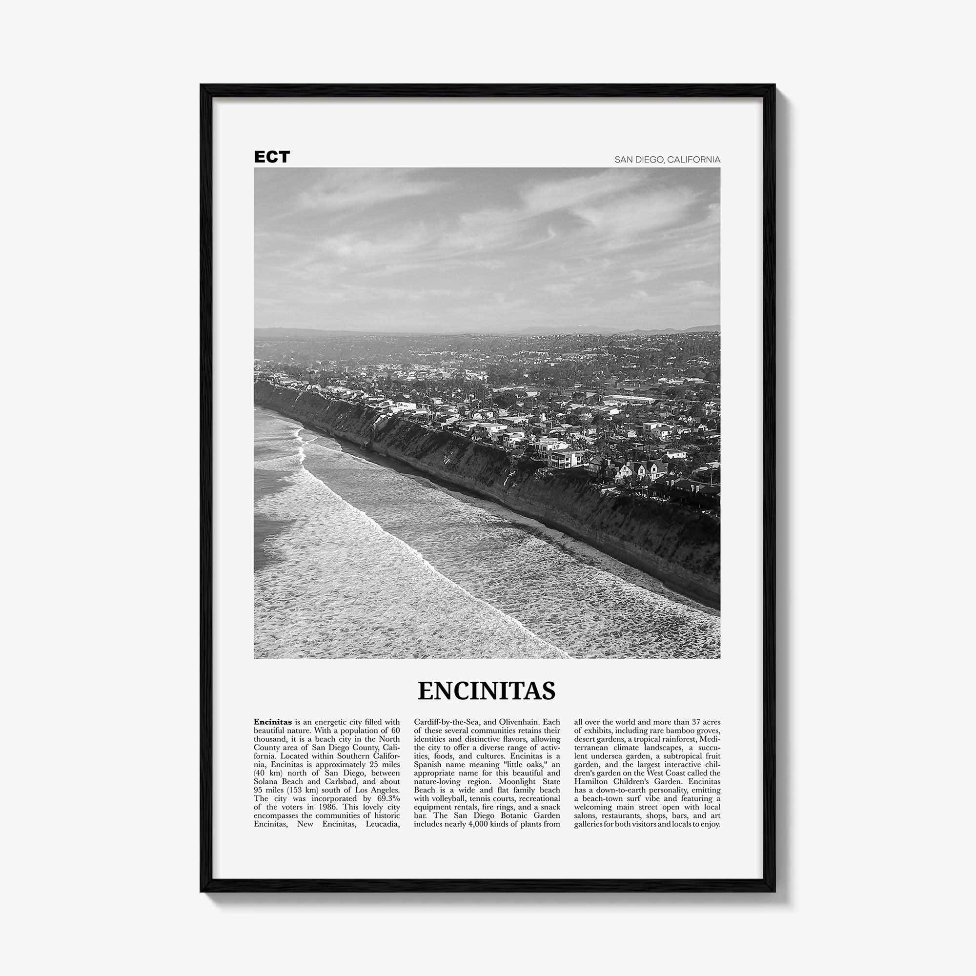 Encinitas Print Black and White No 2, Encinitas Wall Art, Encinitas Poster, San Diego Poster Print, California, USA, United States