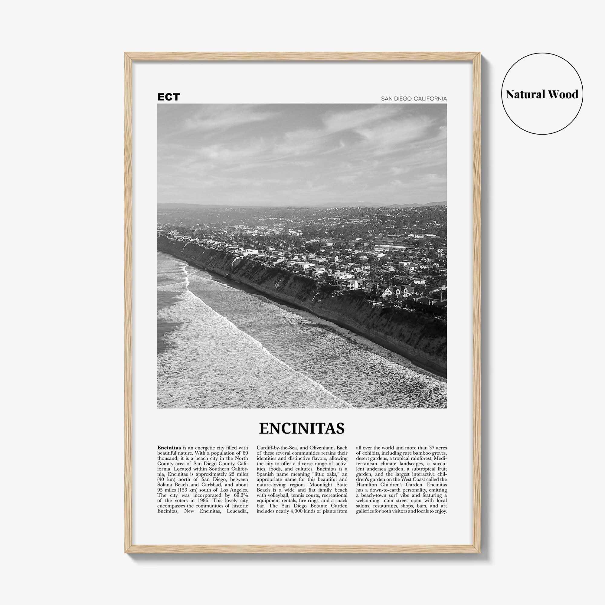 Encinitas Print Black and White No 2, Encinitas Wall Art, Encinitas Poster, San Diego Poster Print, California, USA, United States