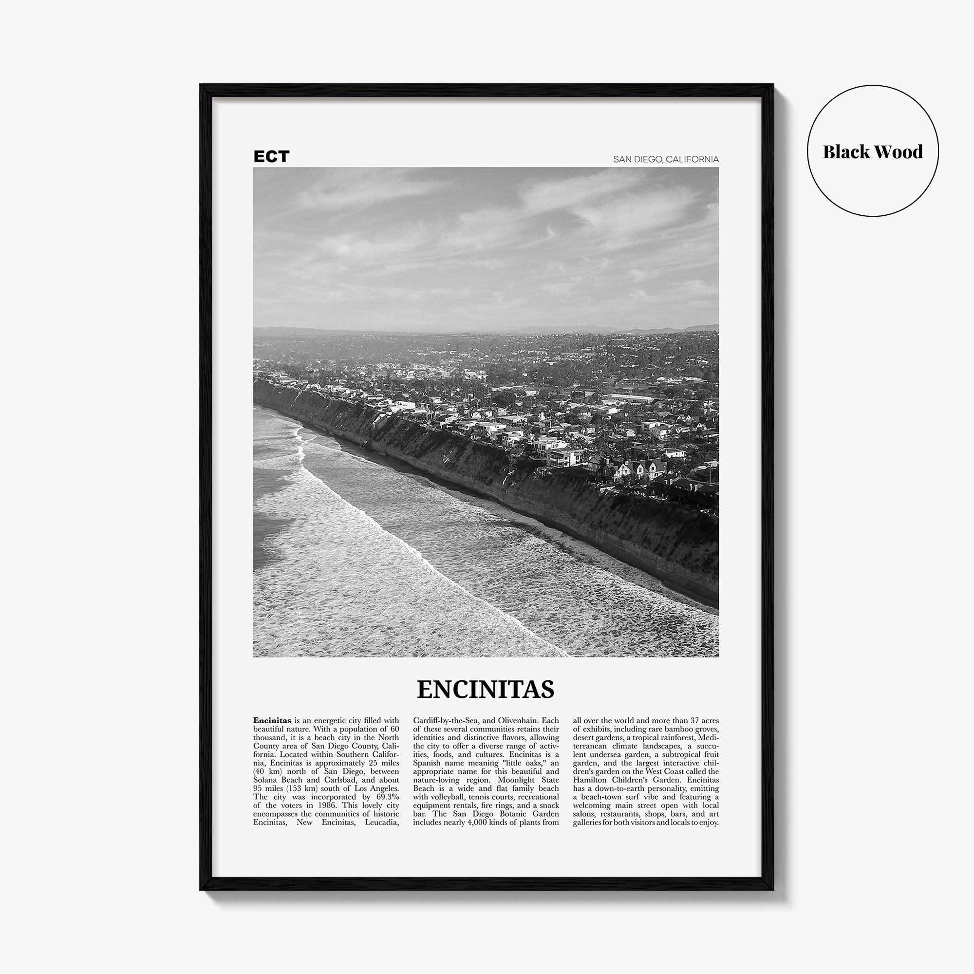 Encinitas Print Black and White No 2, Encinitas Wall Art, Encinitas Poster, San Diego Poster Print, California, USA, United States