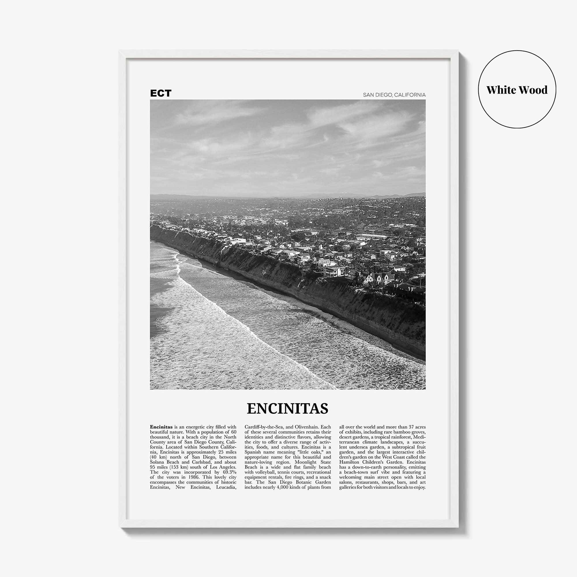 Encinitas Print Black and White No 2, Encinitas Wall Art, Encinitas Poster, San Diego Poster Print, California, USA, United States