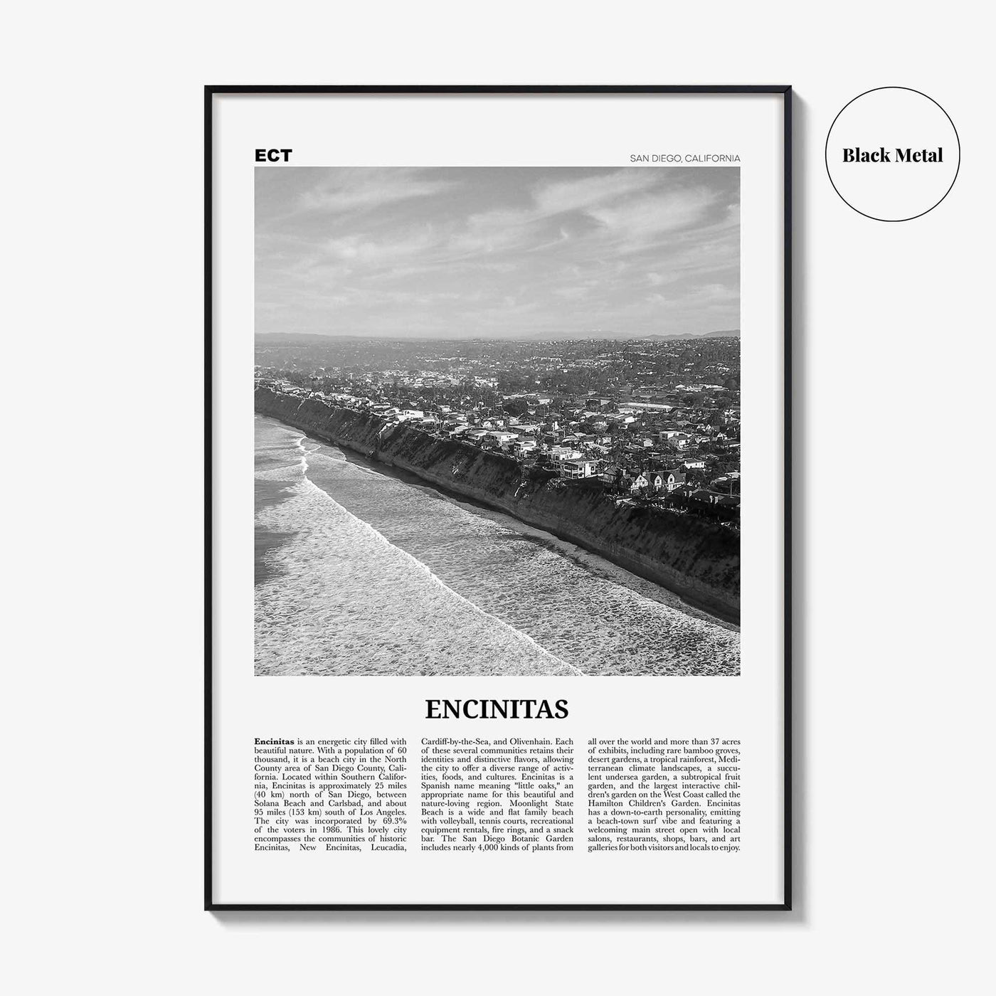 Encinitas Print Black and White No 2, Encinitas Wall Art, Encinitas Poster, San Diego Poster Print, California, USA, United States