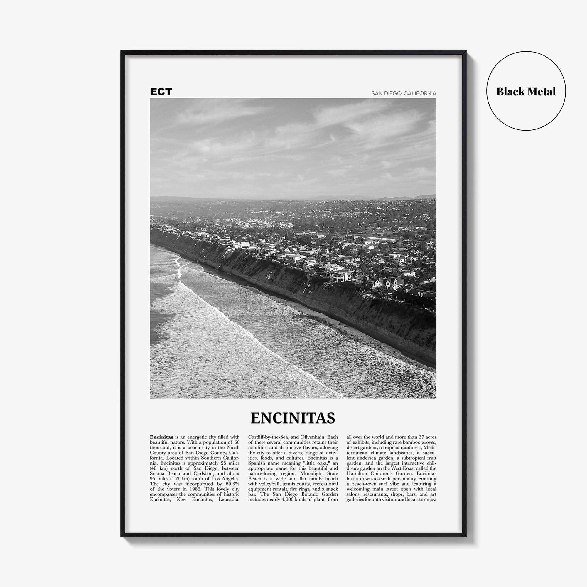 Encinitas Print Black and White No 2, Encinitas Wall Art, Encinitas Poster, San Diego Poster Print, California, USA, United States