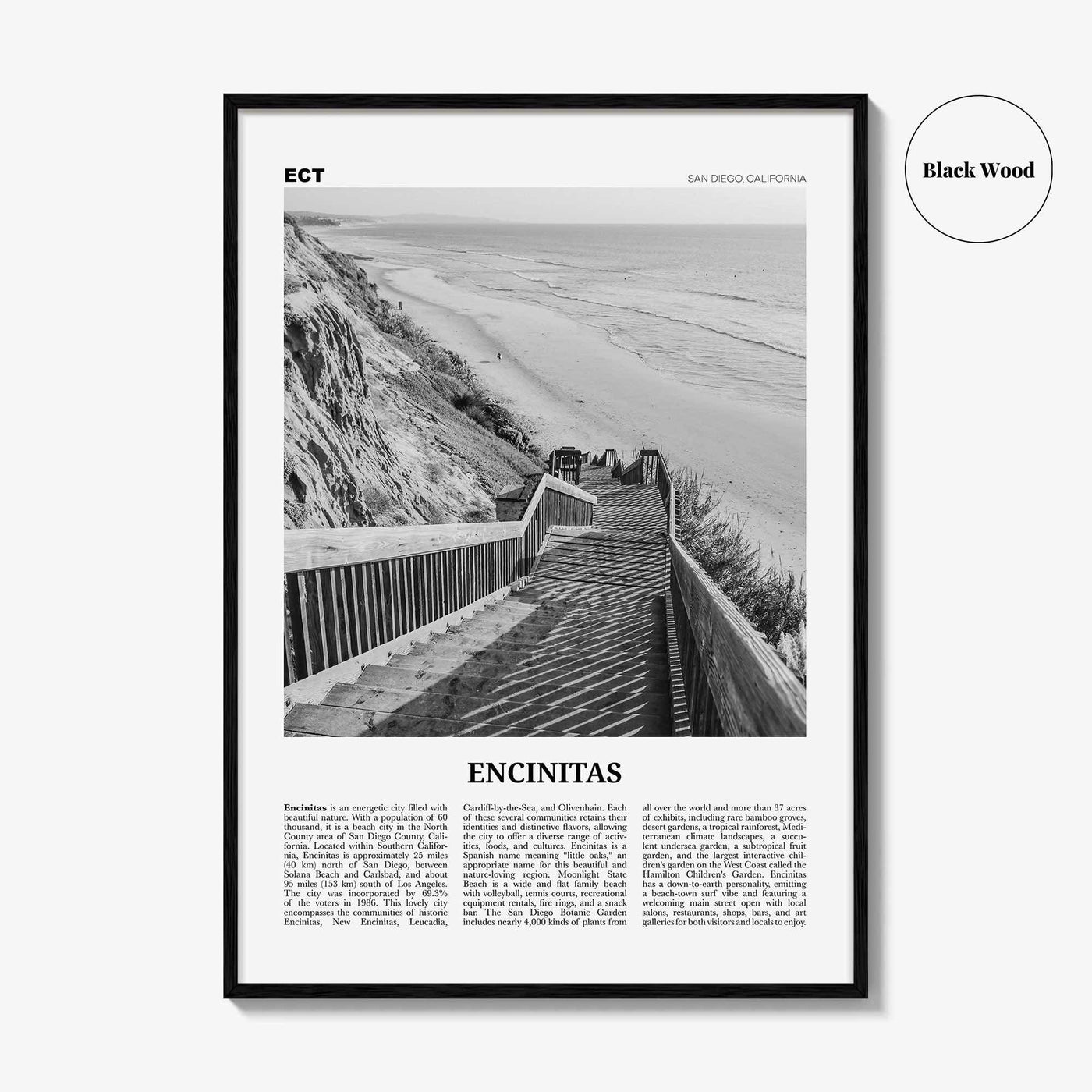 Encinitas Print Black and White No 3, Encinitas Wall Art, Encinitas Poster, San Diego Poster Print, California, USA, United States