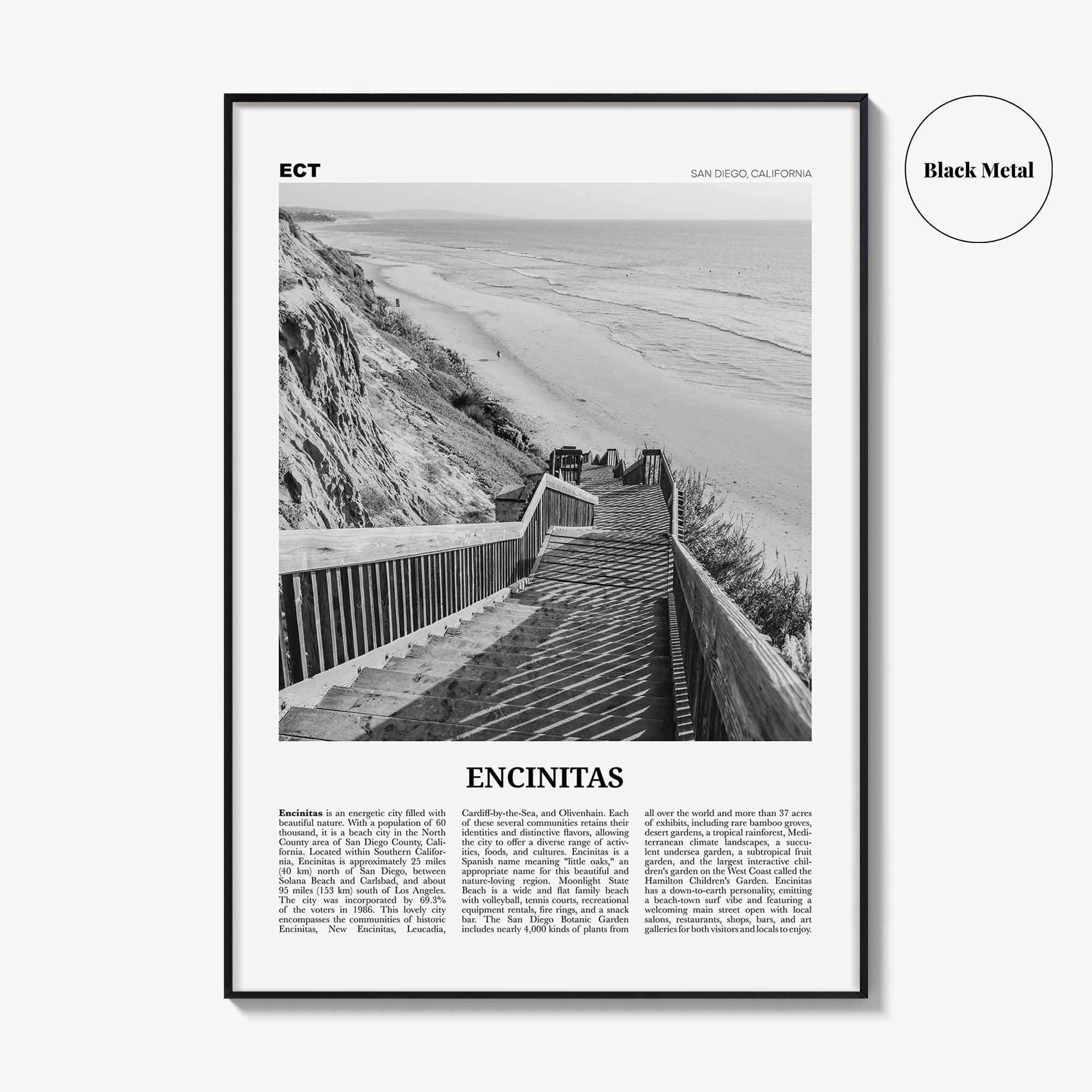Encinitas Print Black and White No 3, Encinitas Wall Art, Encinitas Poster, San Diego Poster Print, California, USA, United States