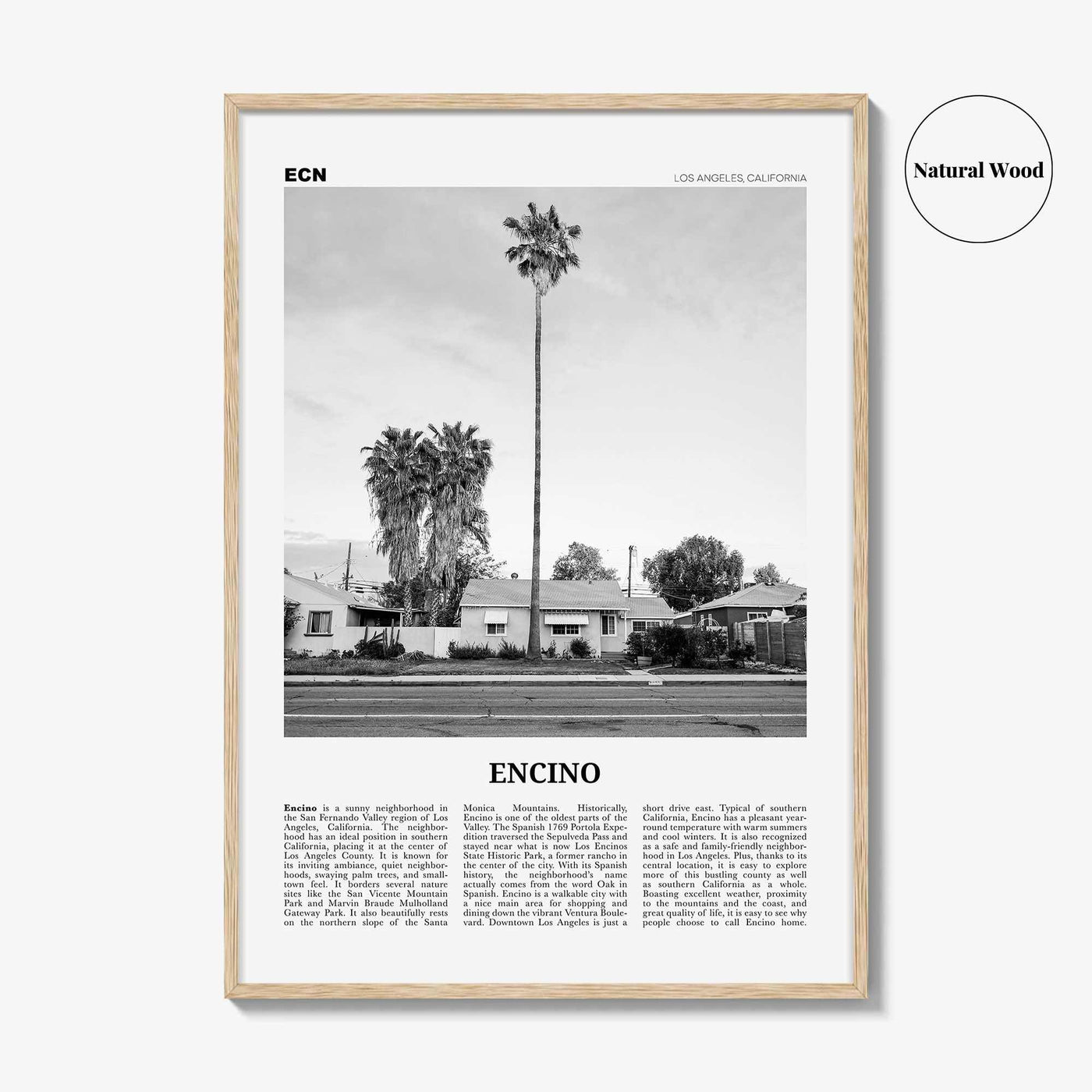 Encino Print Black and White, Encino Wall Art, Encino Poster, Encino Photo, Encino Wall Décor, Encino Map, California, USA