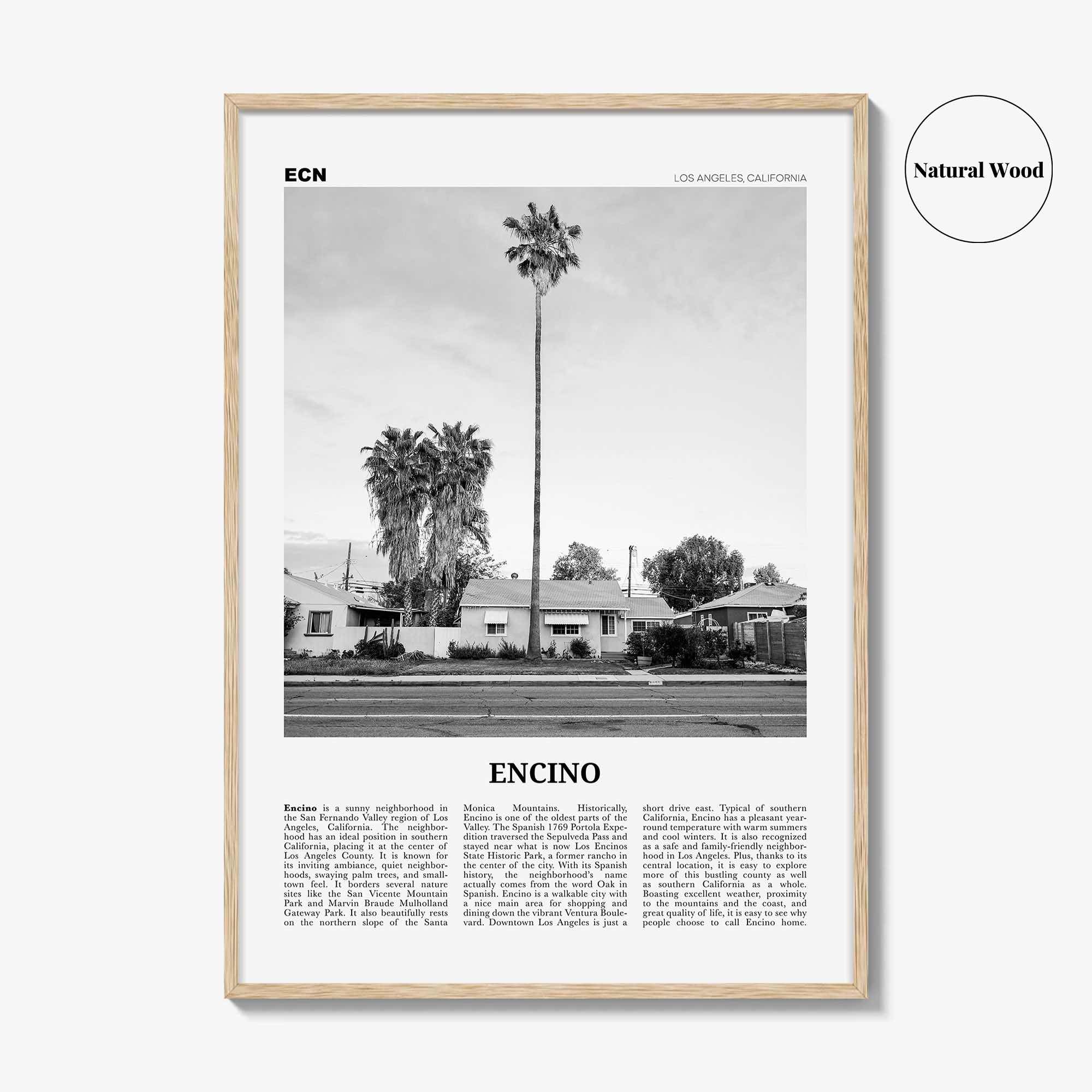 Encino Print Black and White, Encino Wall Art, Encino Poster, Encino Photo, Encino Wall Décor, Encino Map, California, USA