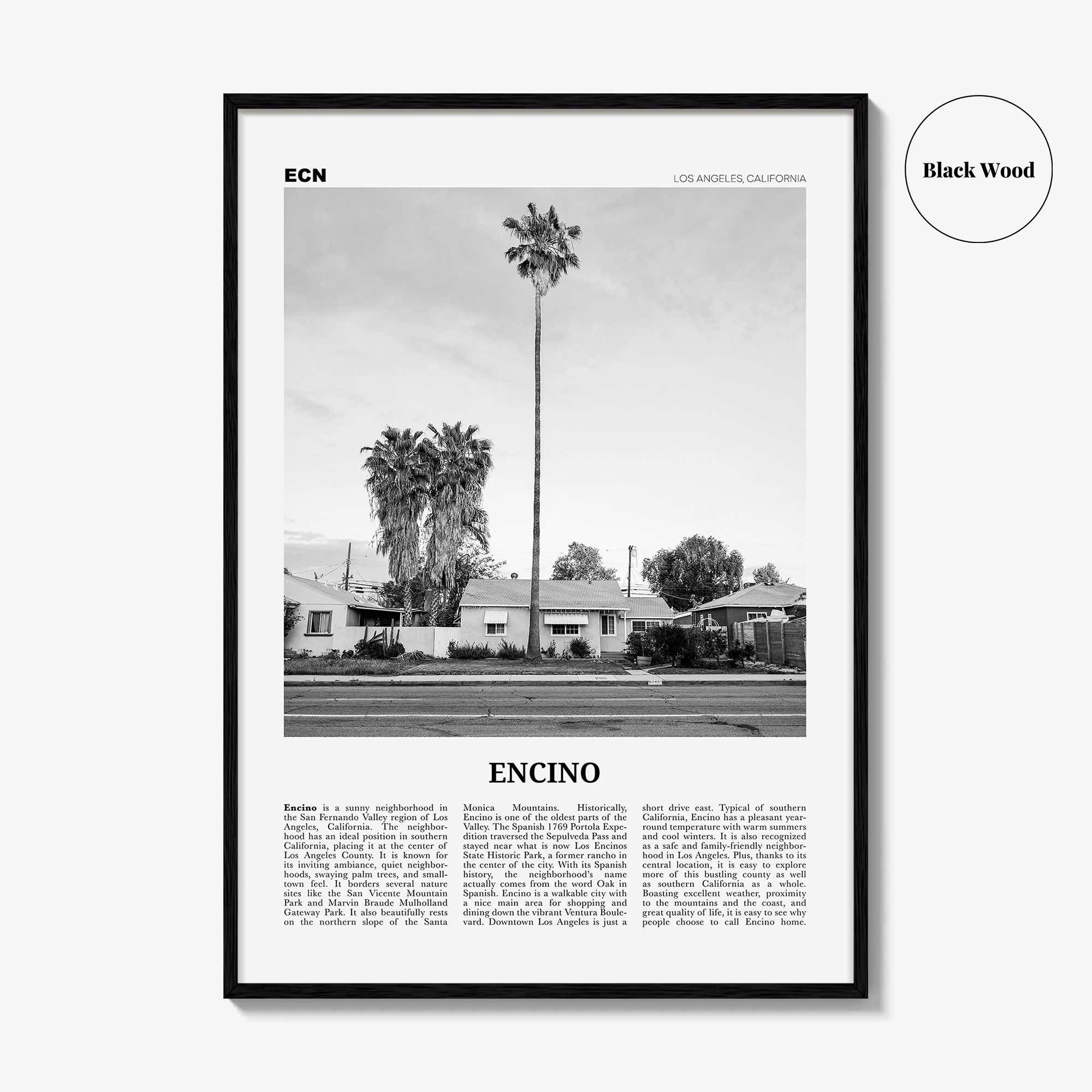 Encino Print Black and White, Encino Wall Art, Encino Poster, Encino Photo, Encino Wall Décor, Encino Map, California, USA
