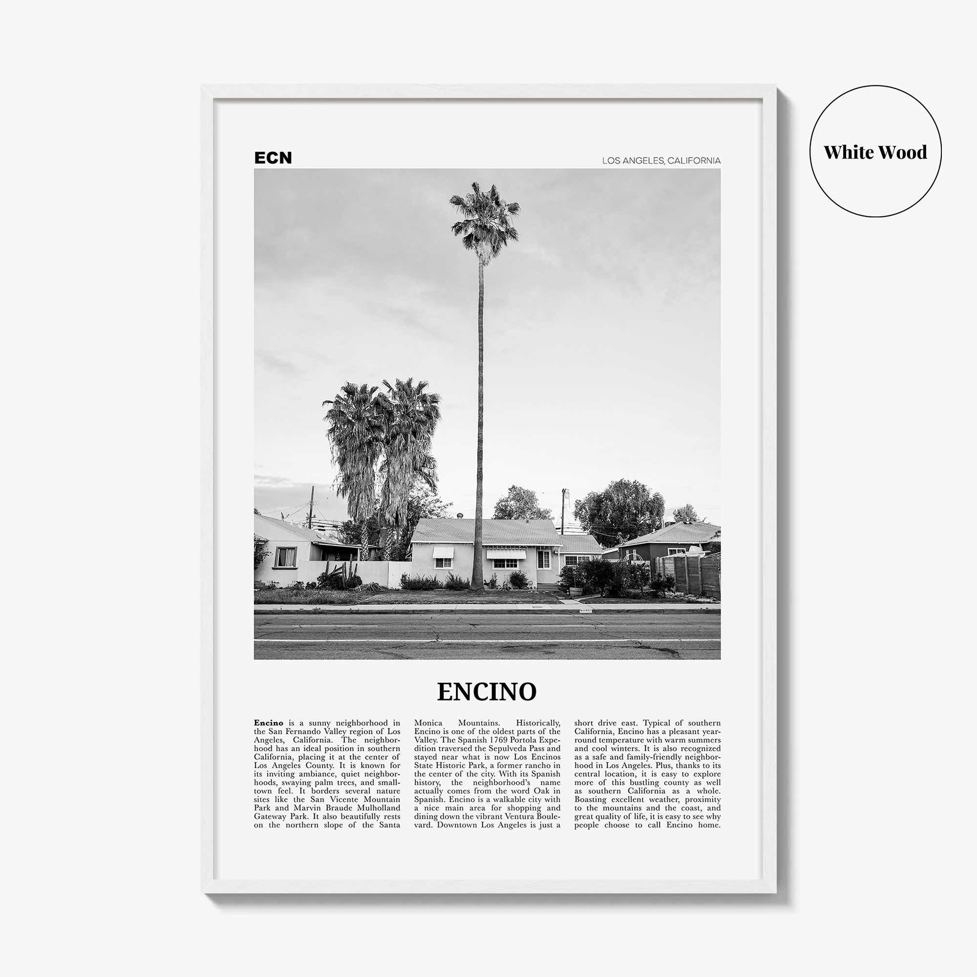 Encino Print Black and White, Encino Wall Art, Encino Poster, Encino Photo, Encino Wall Décor, Encino Map, California, USA