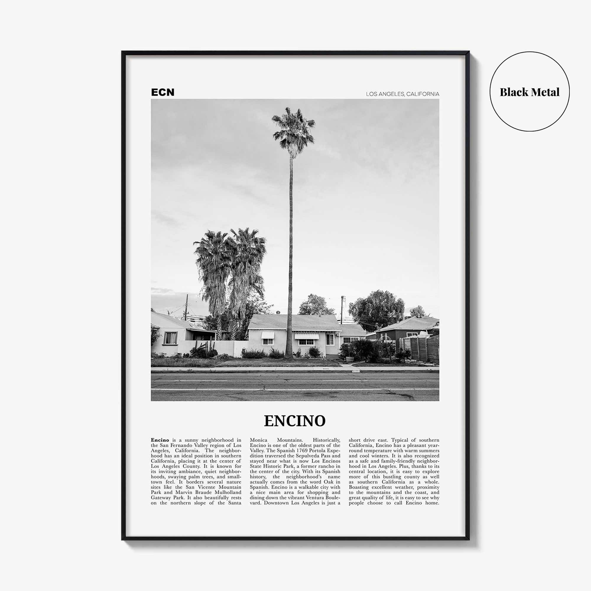 Encino Print Black and White, Encino Wall Art, Encino Poster, Encino Photo, Encino Wall Décor, Encino Map, California, USA