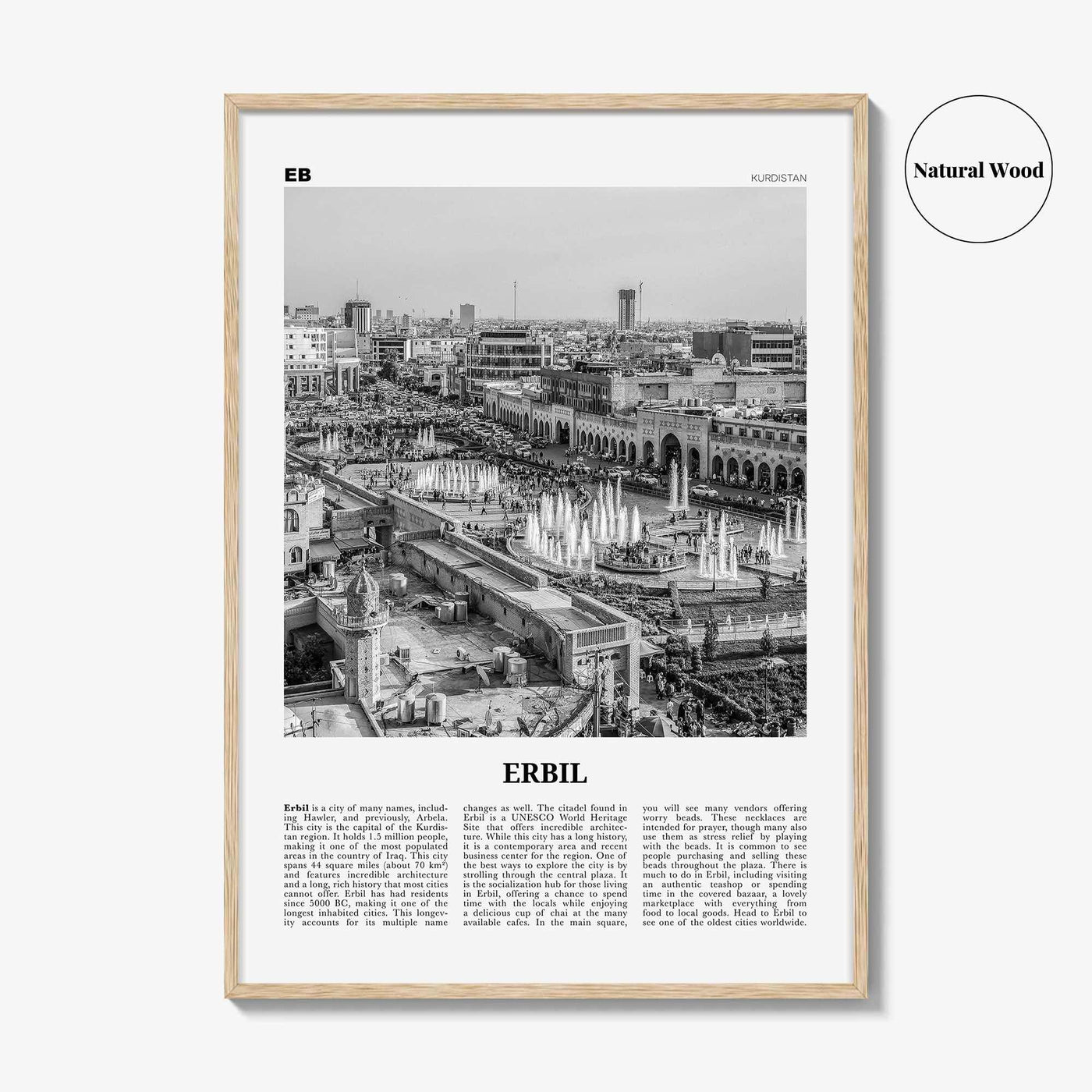 Erbil Print Black and White, Erbil Wall Art, Erbil Poster, Erbil Photo, Erbil Wall Décor, Erbil Map, Kurdistan