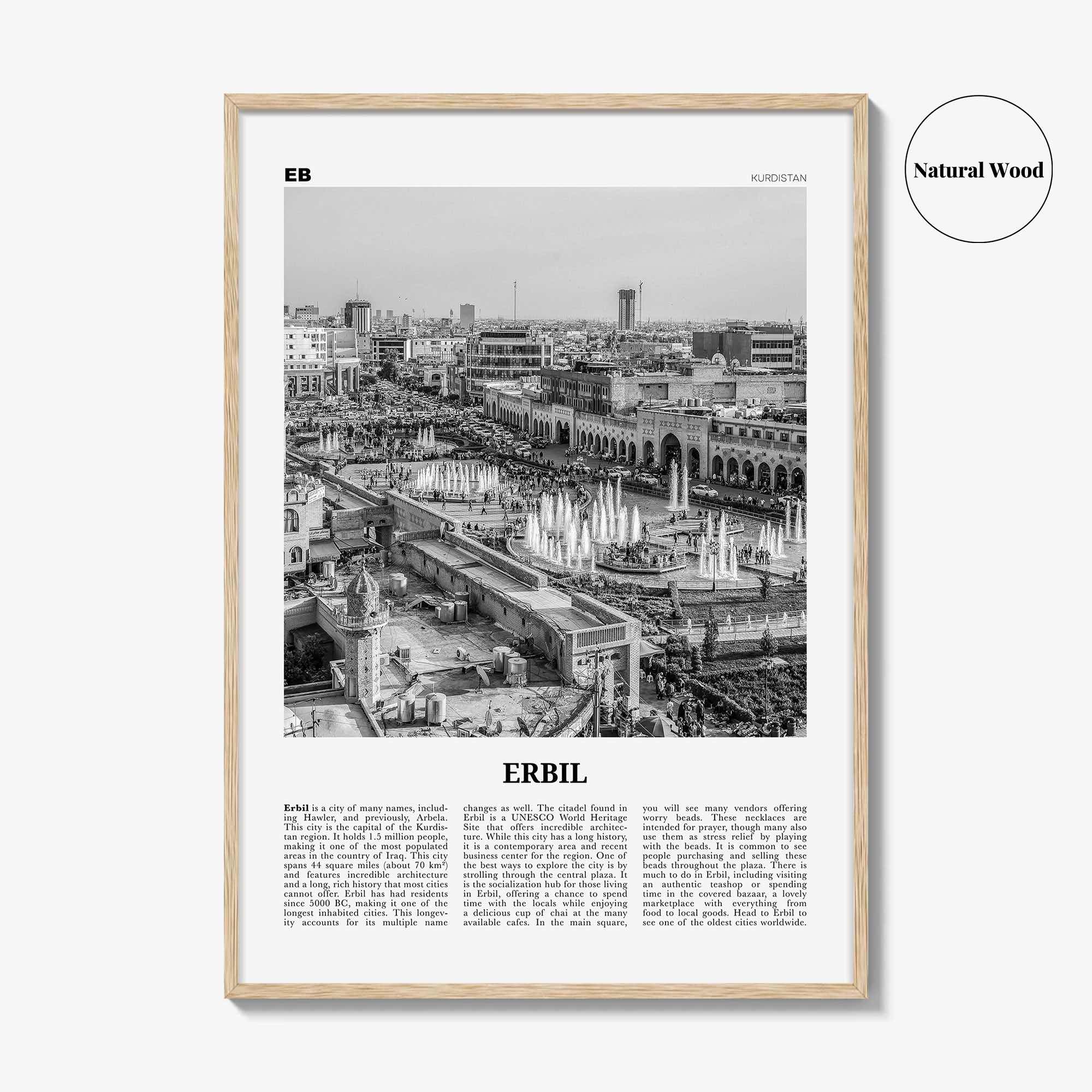 Erbil Print Black and White, Erbil Wall Art, Erbil Poster, Erbil Photo, Erbil Wall Décor, Erbil Map, Kurdistan