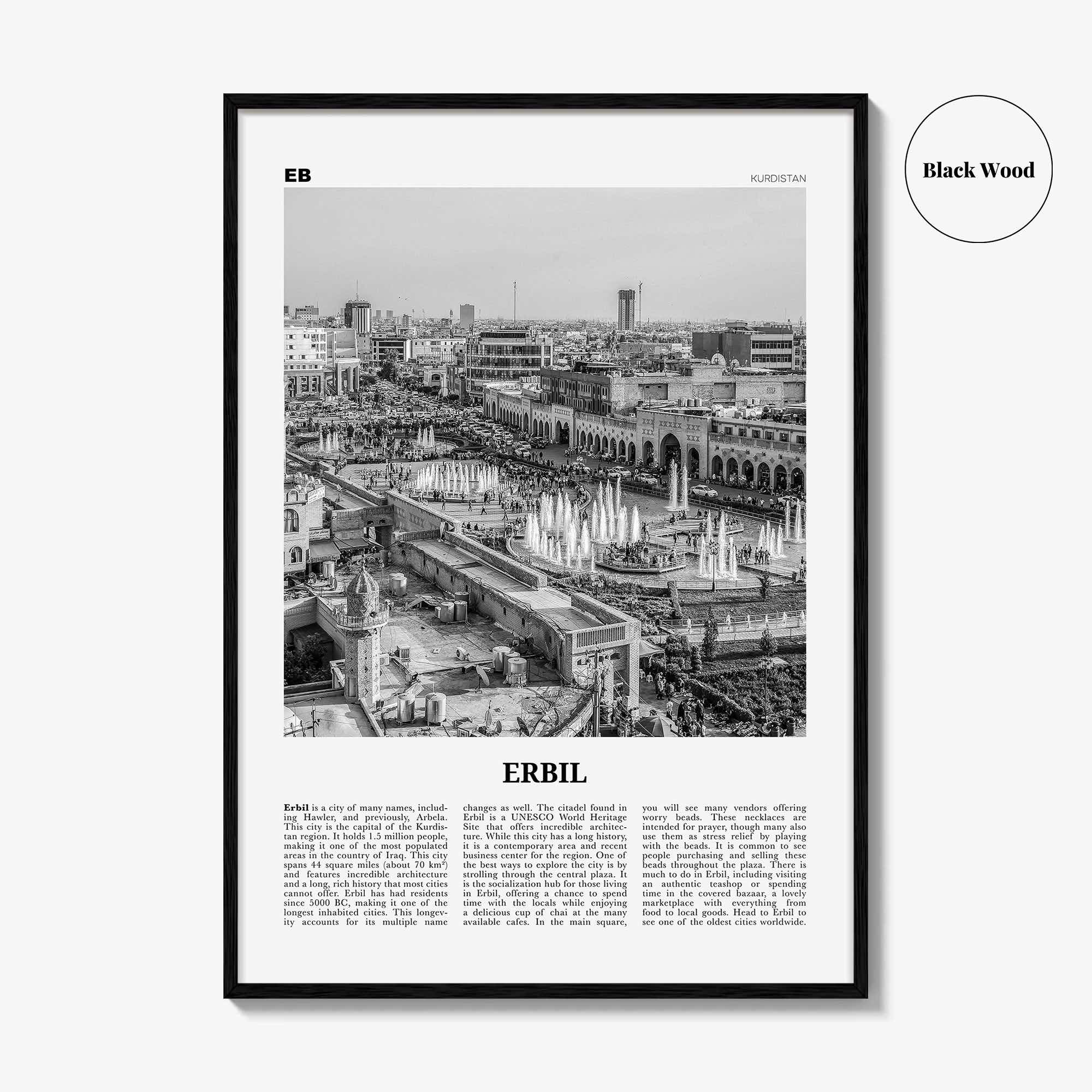 Erbil Print Black and White, Erbil Wall Art, Erbil Poster, Erbil Photo, Erbil Wall Décor, Erbil Map, Kurdistan