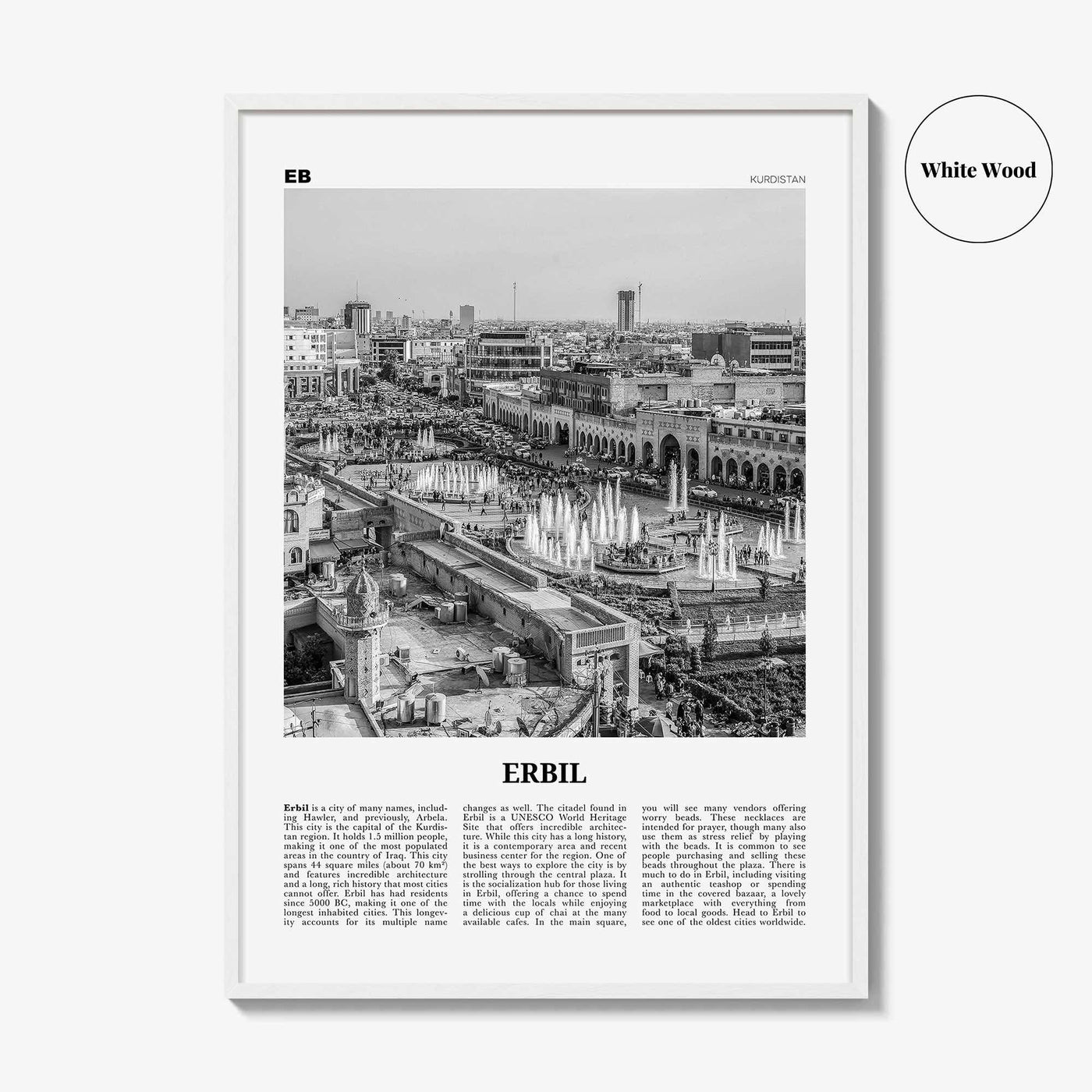 Erbil Print Black and White, Erbil Wall Art, Erbil Poster, Erbil Photo, Erbil Wall Décor, Erbil Map, Kurdistan