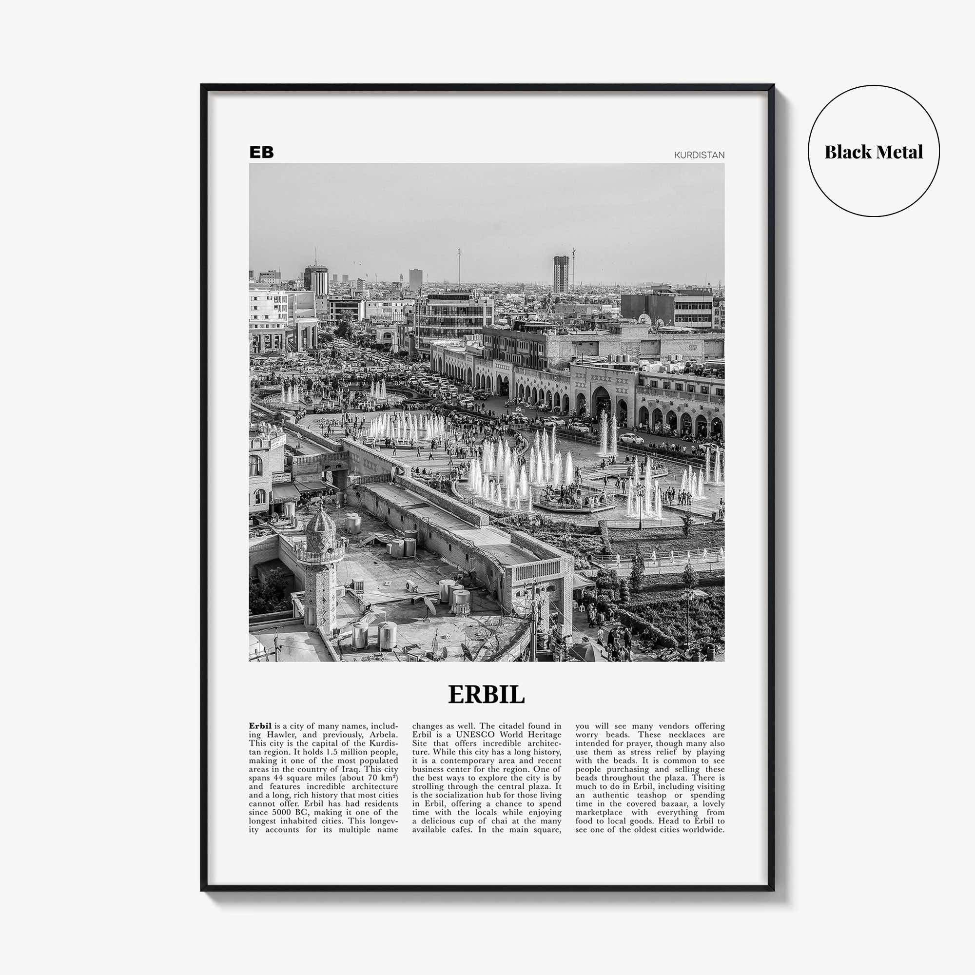 Erbil Print Black and White, Erbil Wall Art, Erbil Poster, Erbil Photo, Erbil Wall Décor, Erbil Map, Kurdistan