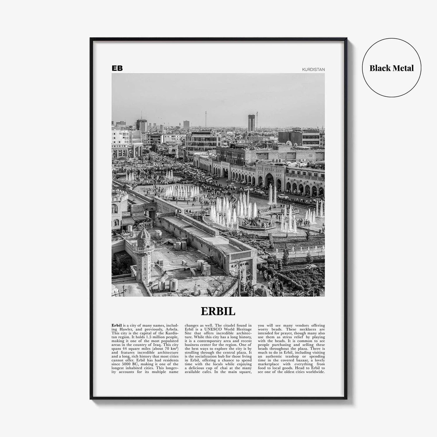 Erbil Print Black and White, Erbil Wall Art, Erbil Poster, Erbil Photo, Erbil Wall Décor, Erbil Map, Kurdistan