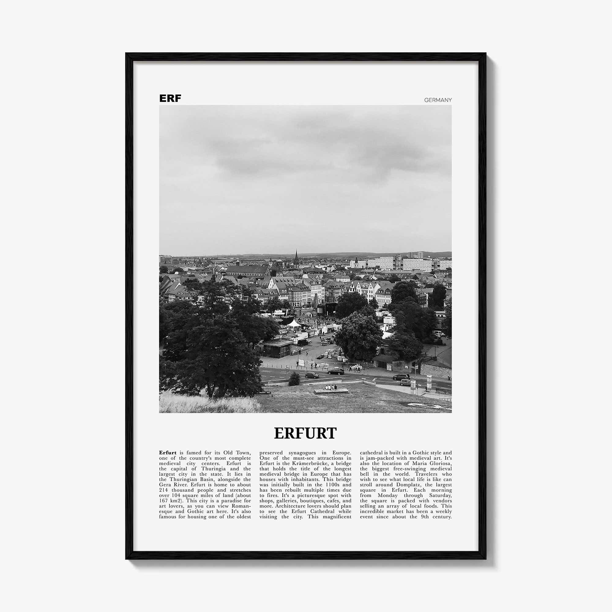 Erfurt Print Black and White, Erfurt Wall Art, Erfurt Poster, Erfurt Photo, Erfurt Wall Décor, Erfurt Map, Germany