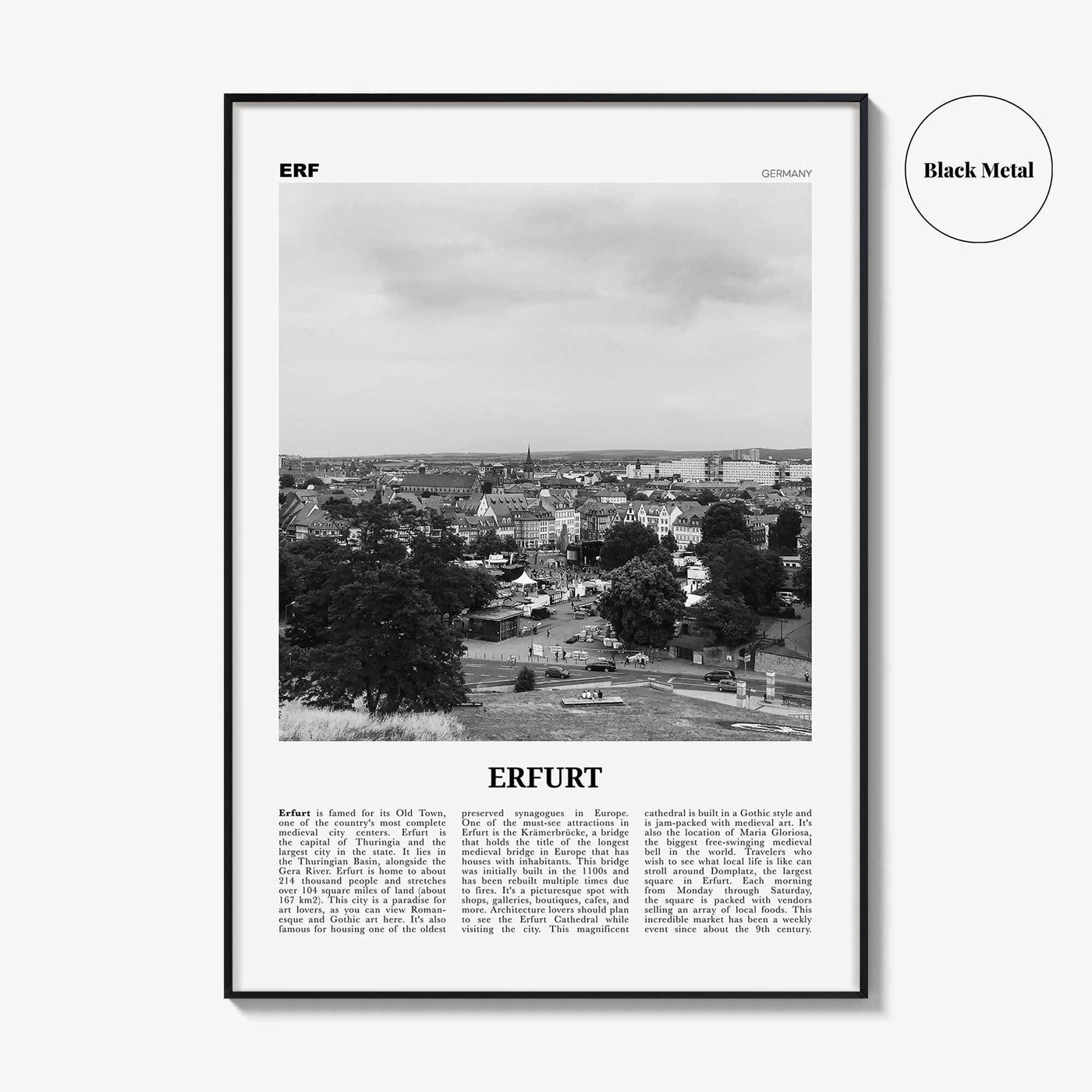 Erfurt Print Black and White, Erfurt Wall Art, Erfurt Poster, Erfurt Photo, Erfurt Wall Décor, Erfurt Map, Germany