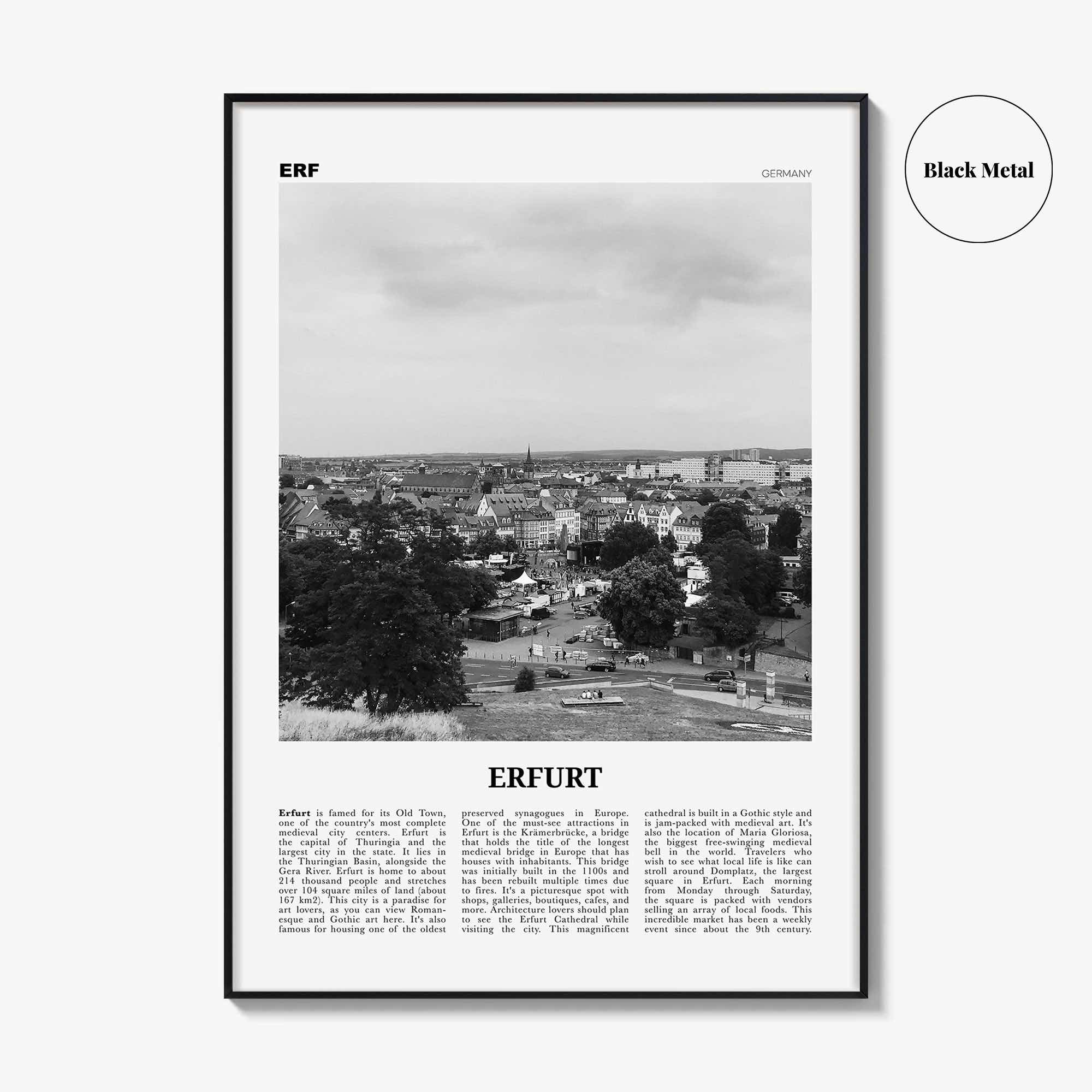 Erfurt Print Black and White, Erfurt Wall Art, Erfurt Poster, Erfurt Photo, Erfurt Wall Décor, Erfurt Map, Germany