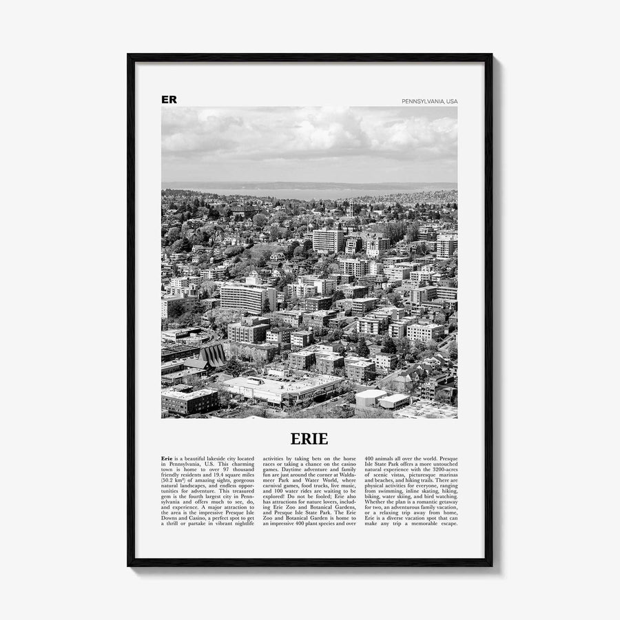 Erie Print Black and White, Erie Wall Art, Erie Poster, Erie Photo, Erie Wall Décor, Pennsylvania, USA, United States