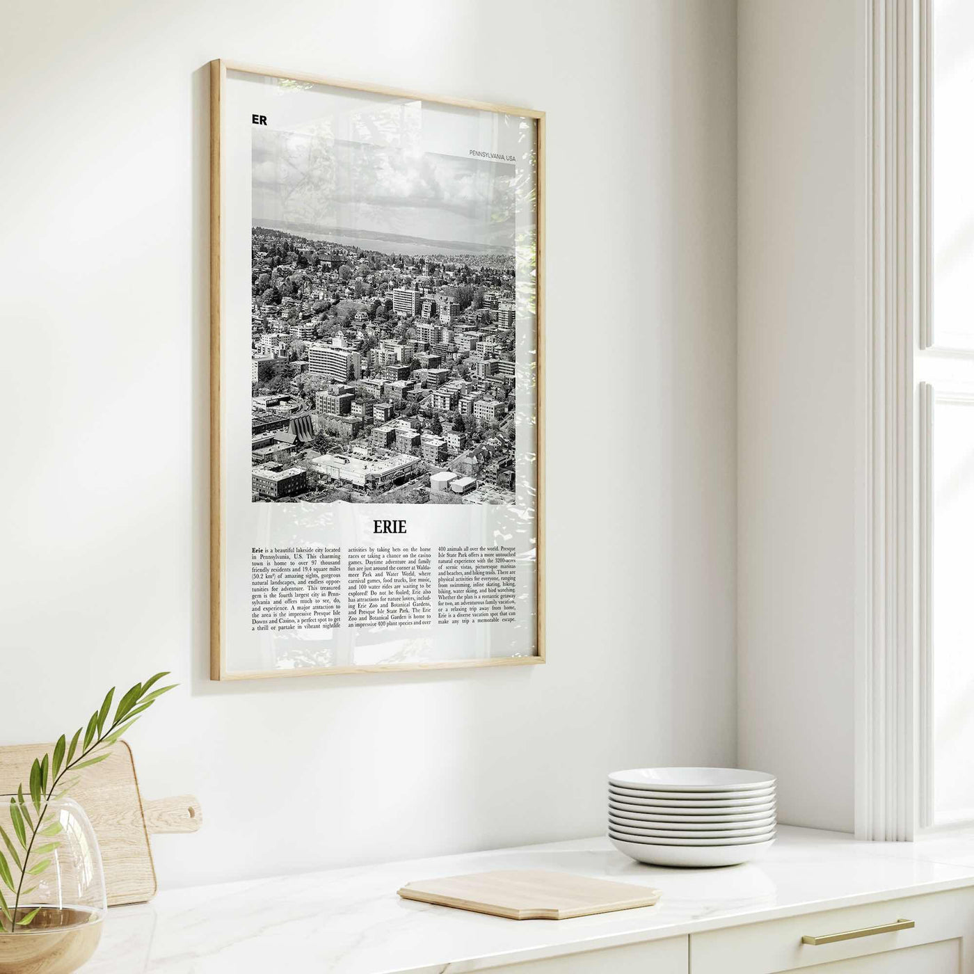 Erie Print Black and White, Erie Wall Art, Erie Poster, Erie Photo, Erie Wall Décor, Pennsylvania, USA, United States