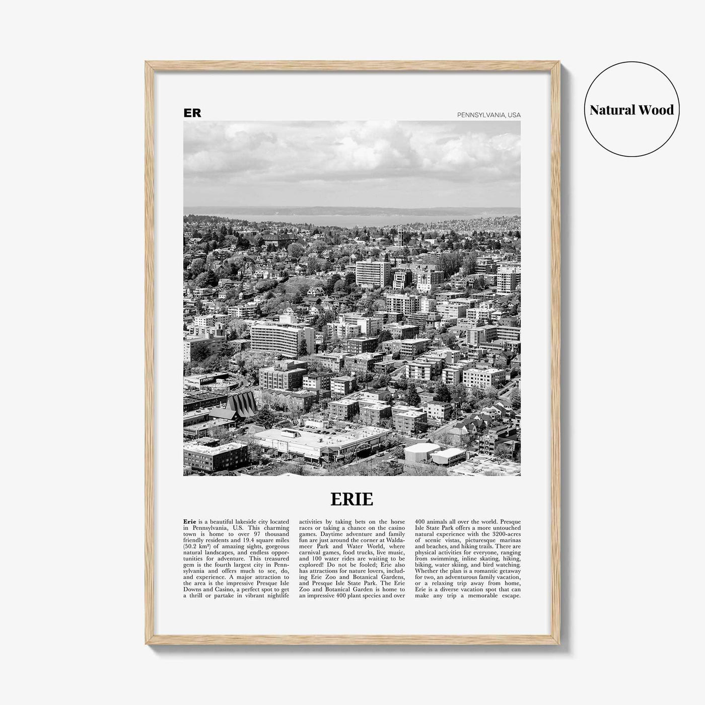 Erie Print Black and White, Erie Wall Art, Erie Poster, Erie Photo, Erie Wall Décor, Pennsylvania, USA, United States