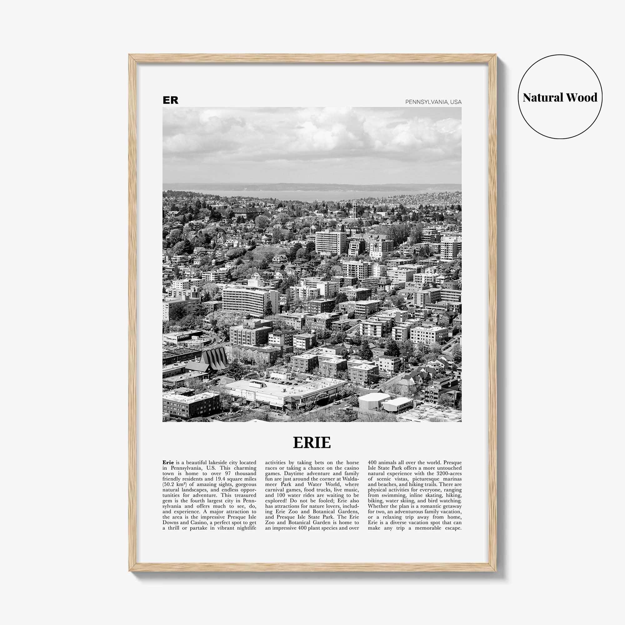 Erie Print Black and White, Erie Wall Art, Erie Poster, Erie Photo, Erie Wall Décor, Pennsylvania, USA, United States