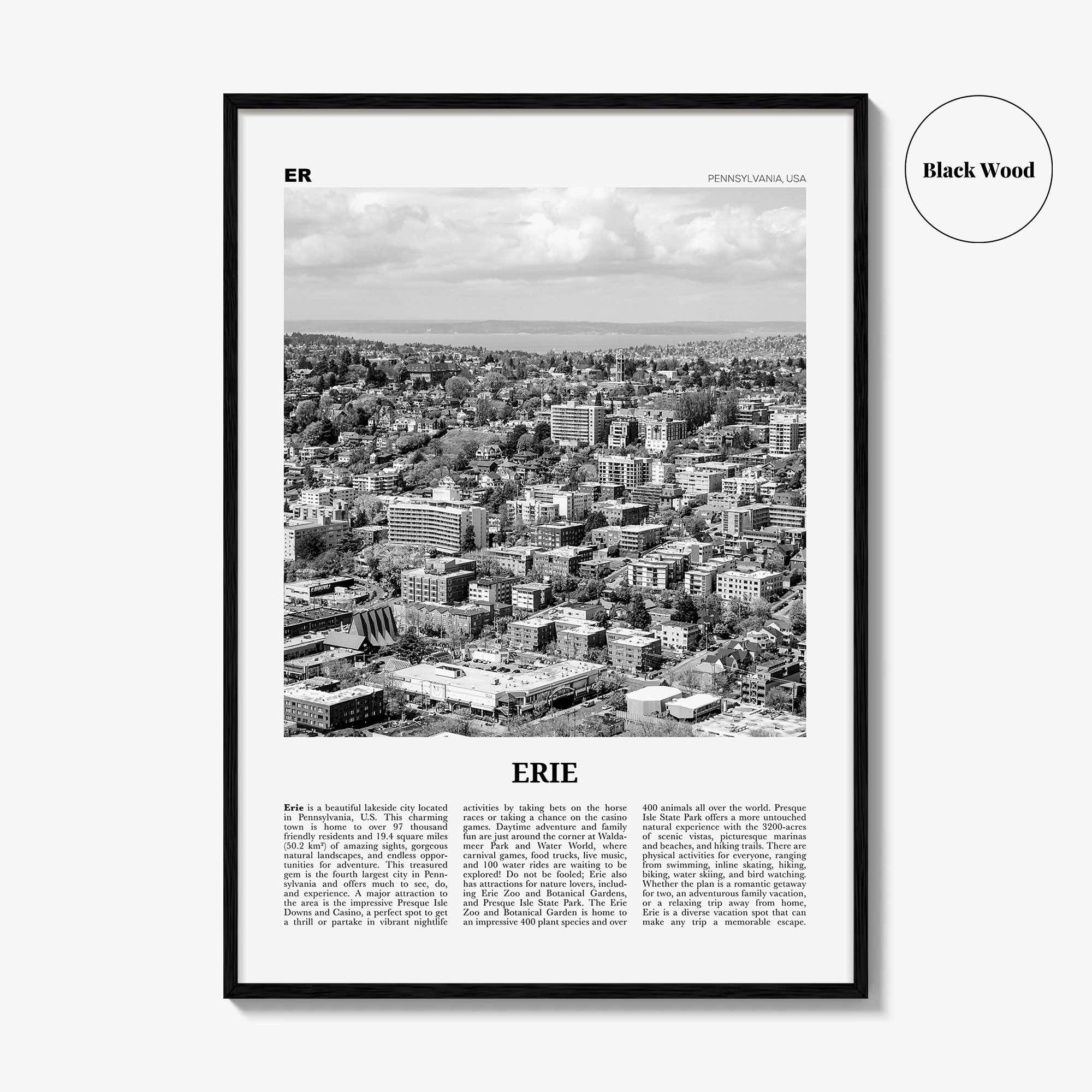 Erie Print Black and White, Erie Wall Art, Erie Poster, Erie Photo, Erie Wall Décor, Pennsylvania, USA, United States