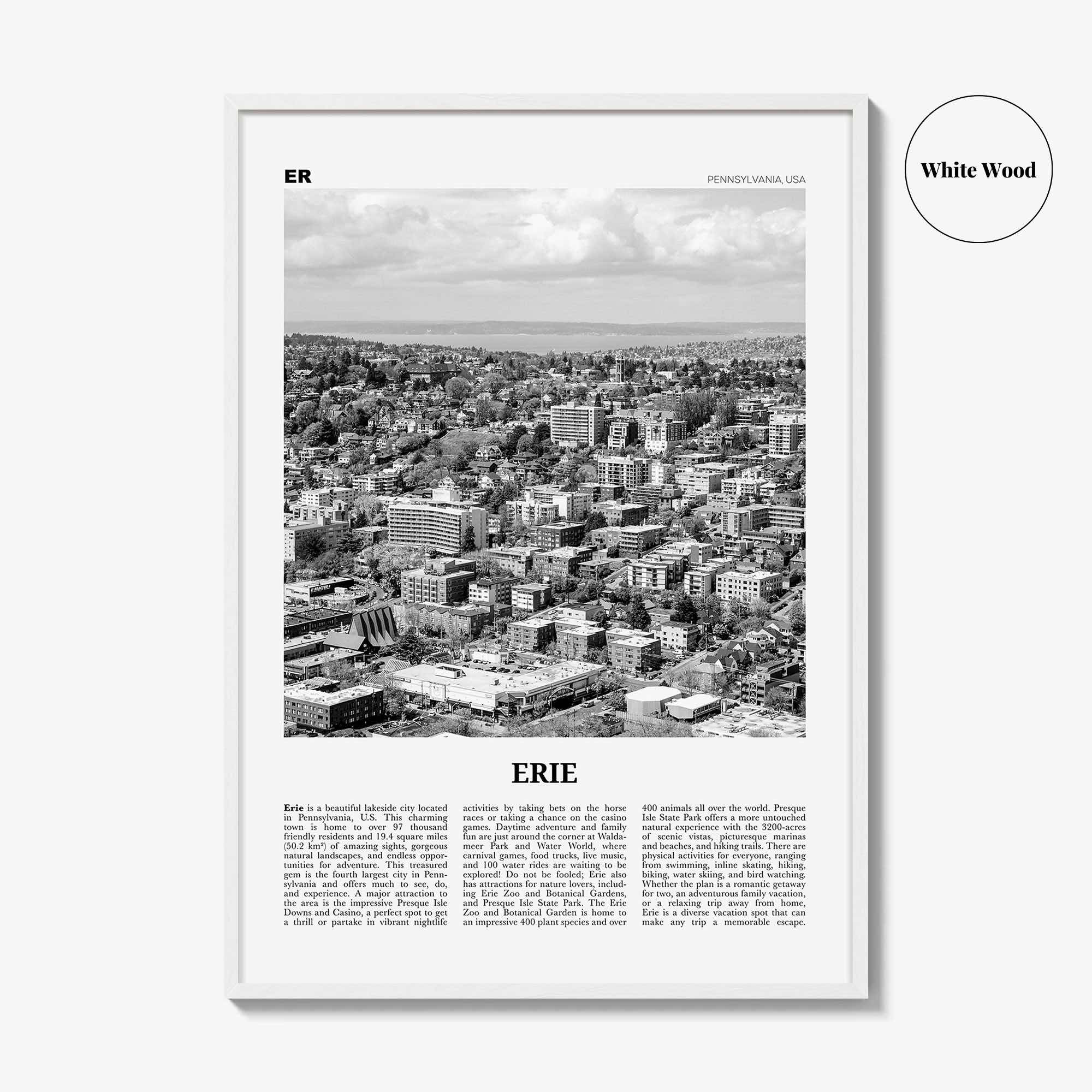 Erie Print Black and White, Erie Wall Art, Erie Poster, Erie Photo, Erie Wall Décor, Pennsylvania, USA, United States