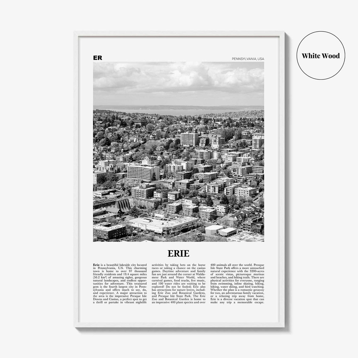 Erie Print Black and White, Erie Wall Art, Erie Poster, Erie Photo, Erie Wall Décor, Pennsylvania, USA, United States