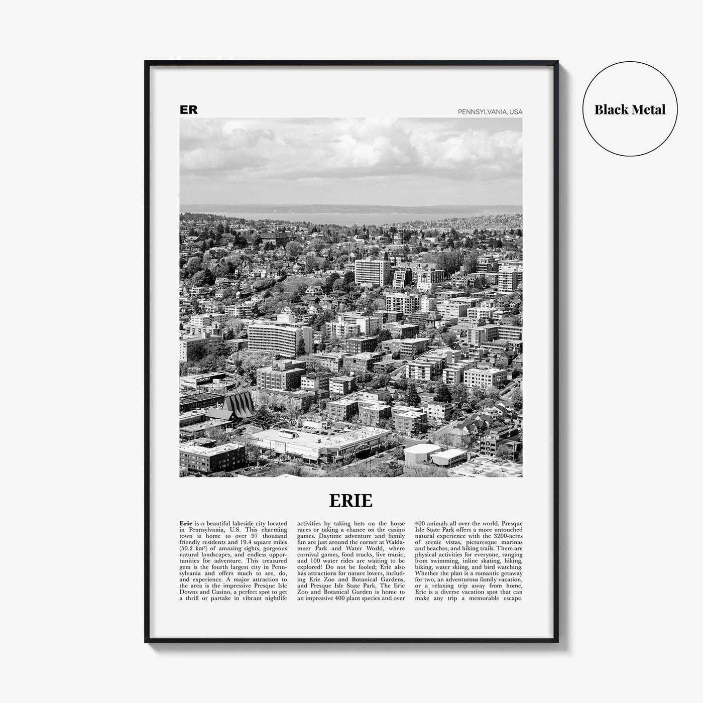 Erie Print Black and White, Erie Wall Art, Erie Poster, Erie Photo, Erie Wall Décor, Pennsylvania, USA, United States