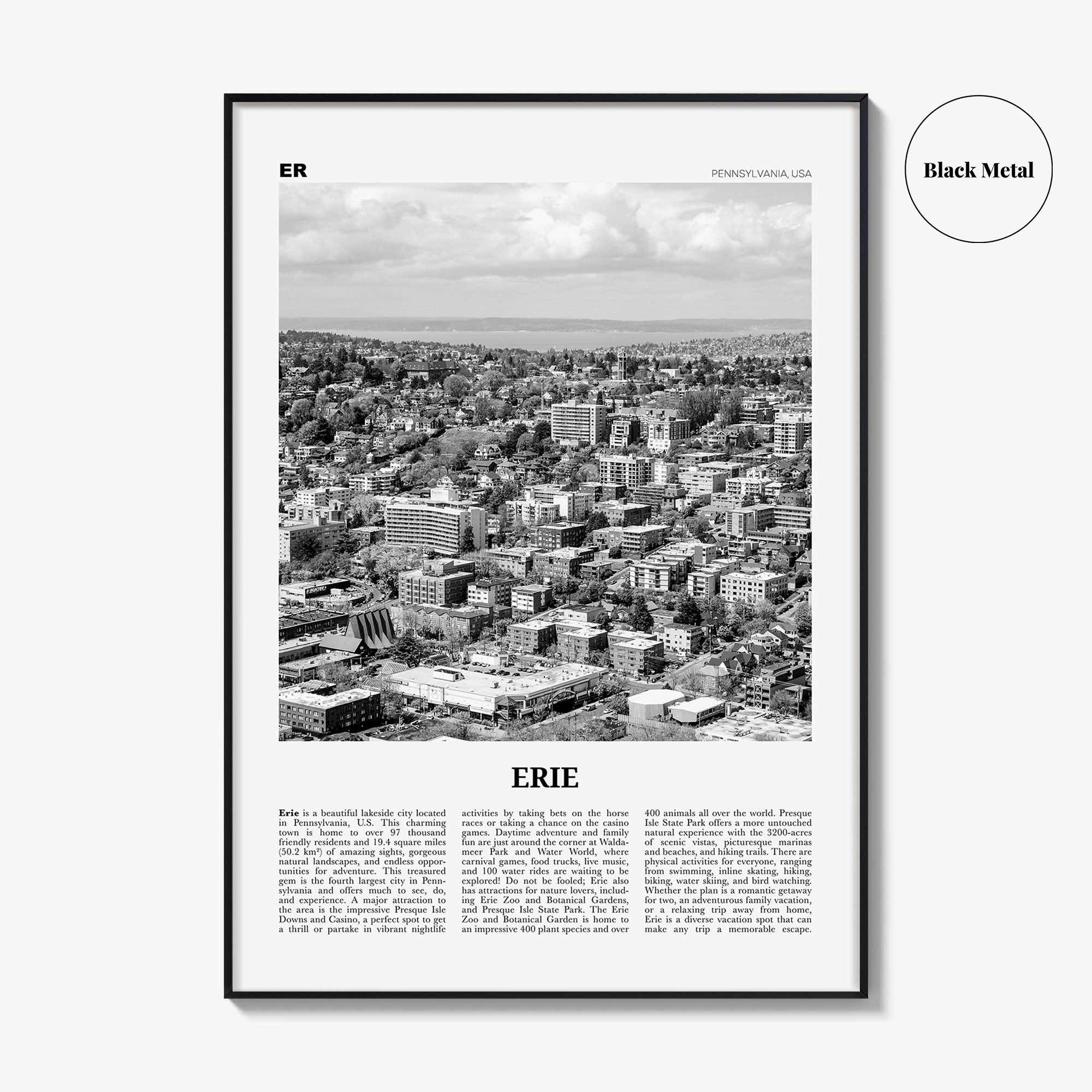Erie Print Black and White, Erie Wall Art, Erie Poster, Erie Photo, Erie Wall Décor, Pennsylvania, USA, United States