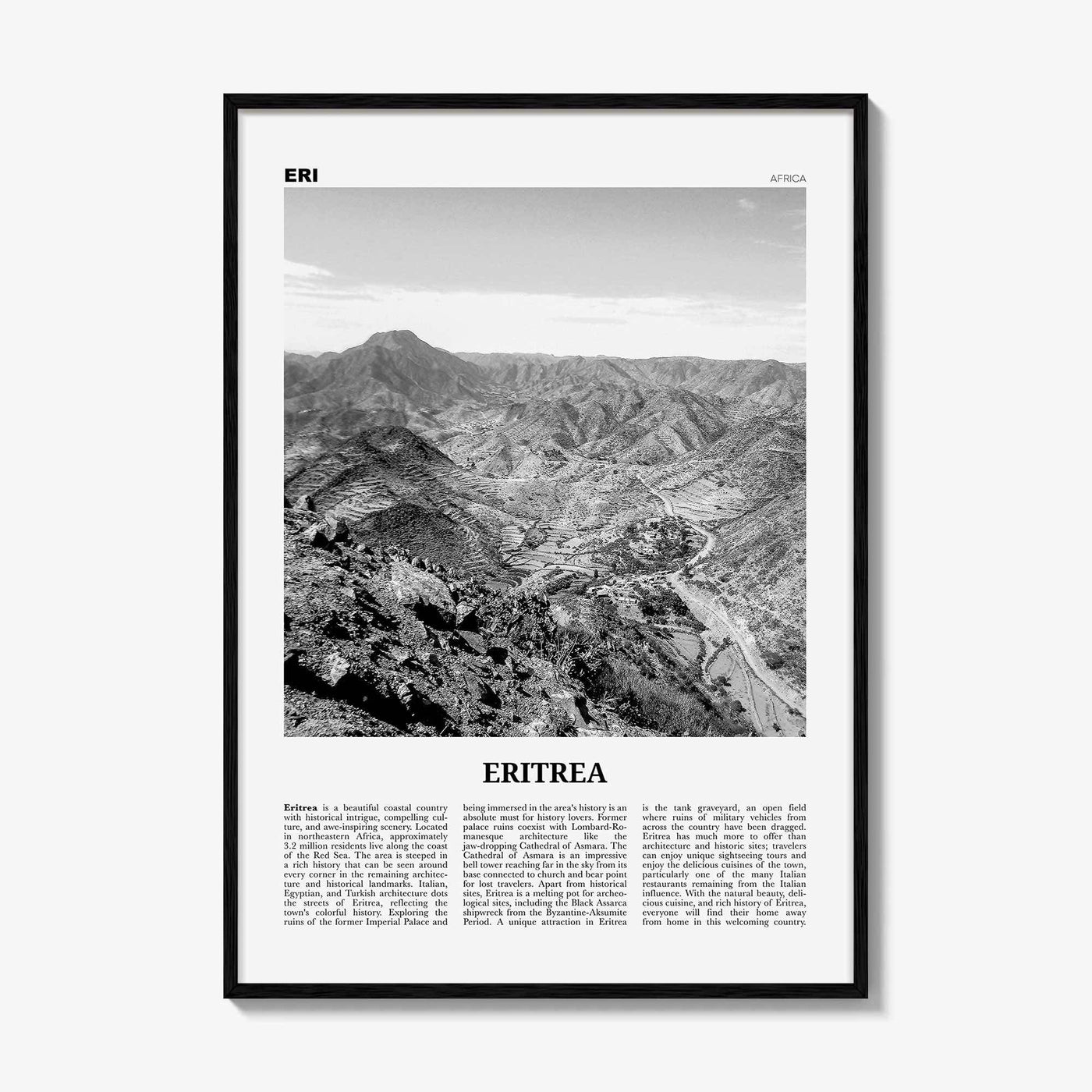 Eritrea Print Black and White, Eritrea Wall Art, Eritrea Poster, Eritrea Photo, Eritrea Wall Decor, Country Art Print, Africa, Asmera