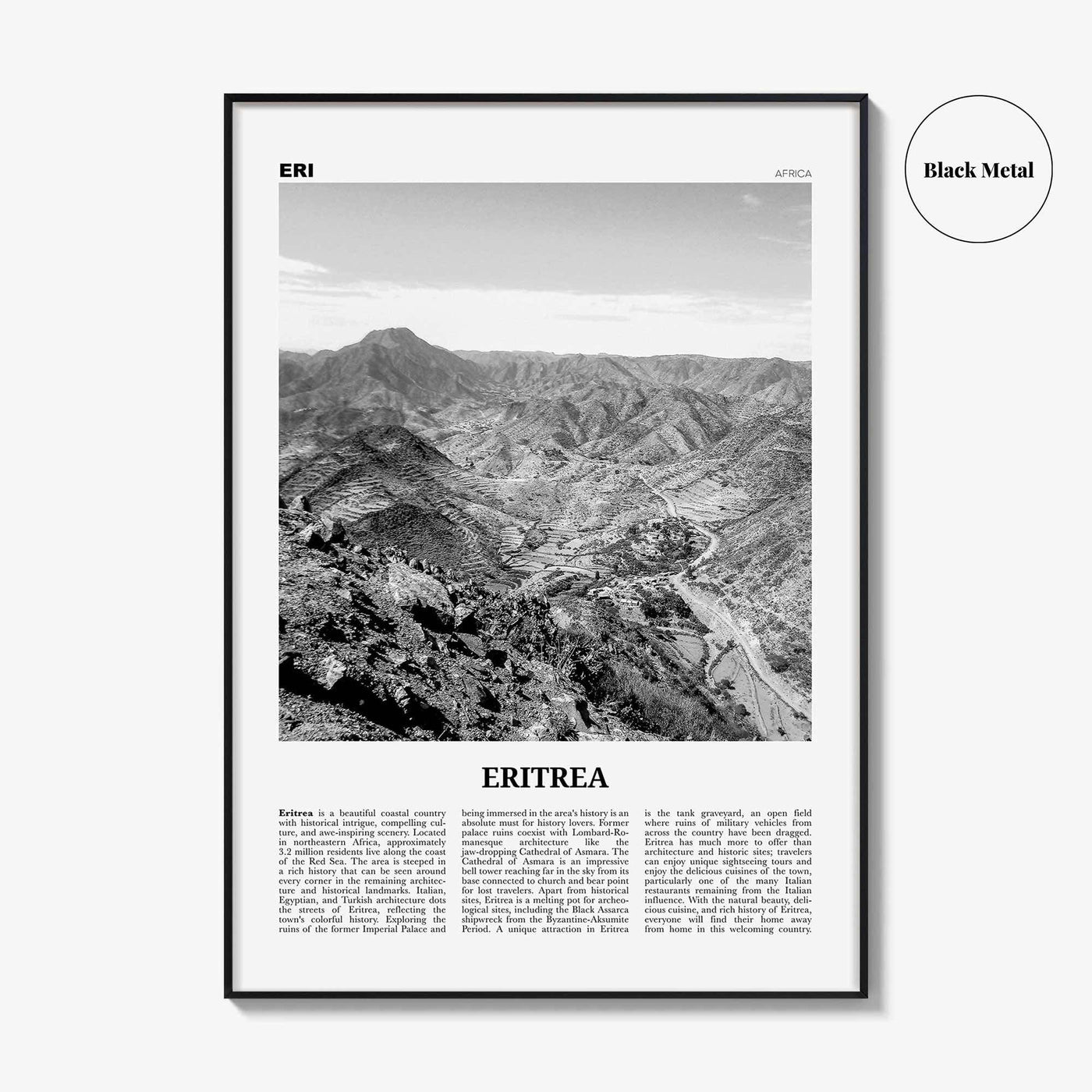 Eritrea Print Black and White, Eritrea Wall Art, Eritrea Poster, Eritrea Photo, Eritrea Wall Decor, Country Art Print, Africa, Asmera