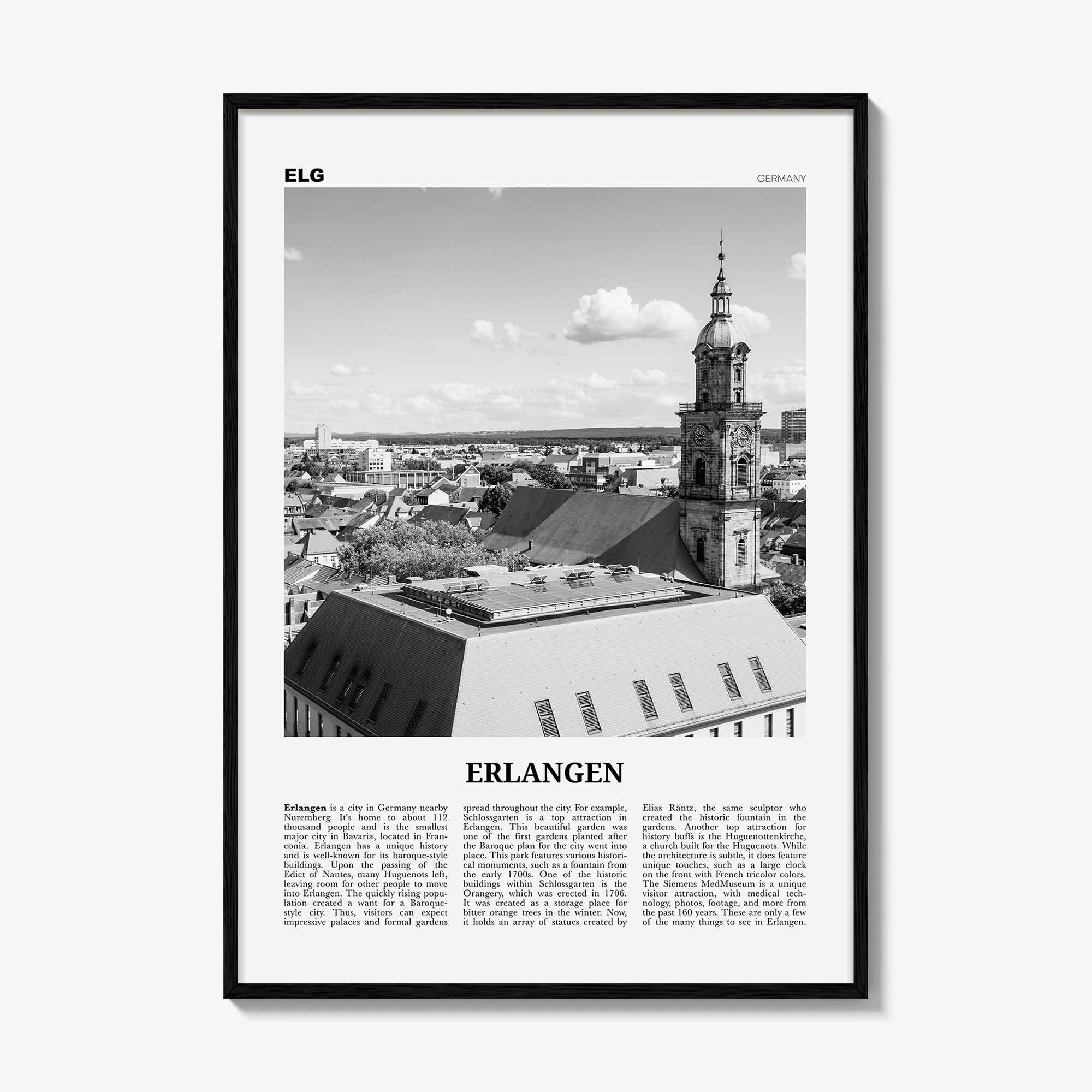 Erlangen Print Black and White, Erlangen Wall Art, Erlangen Poster, Erlangen Photo, Erlangen Wall Décor, Erlangen Map, Germany