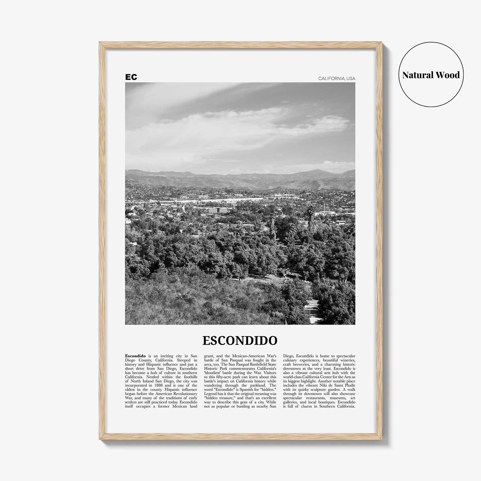 Escondido Print Black and White, Escondido Wall Art, Escondido Poster, Escondido Photo, Escondido Wall Décor, Escondido Map, California, USA