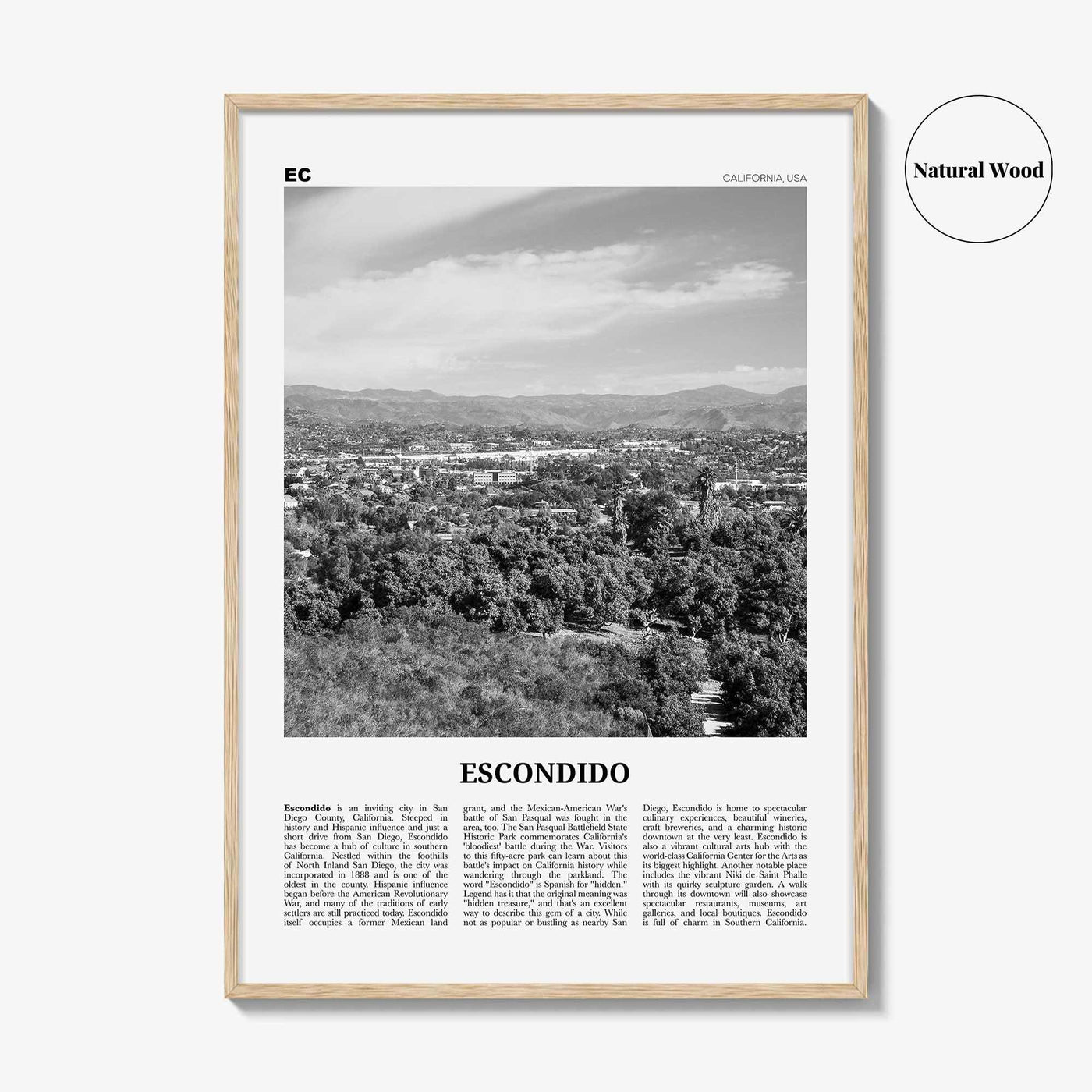 Escondido Print Black and White, Escondido Wall Art, Escondido Poster, Escondido Photo, Escondido Wall Décor, Escondido Map, California, USA