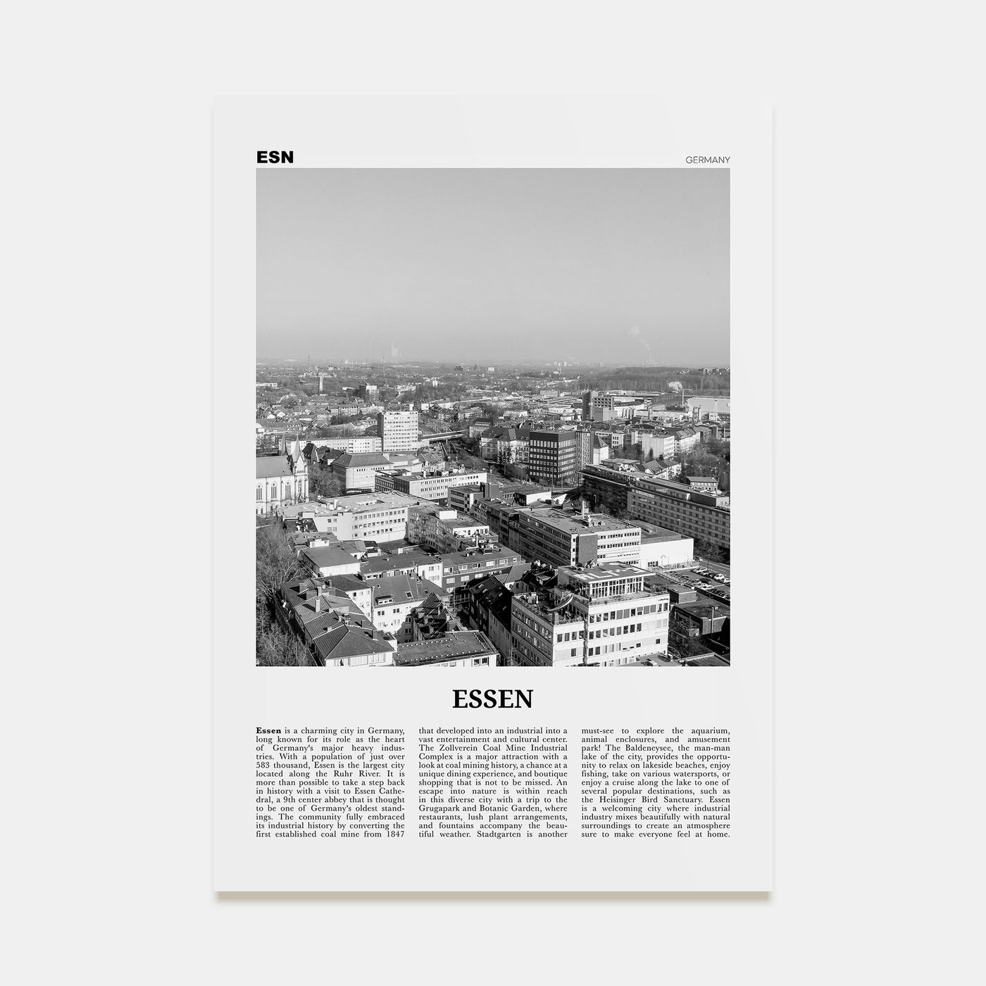 Essen Travel B&W Poster