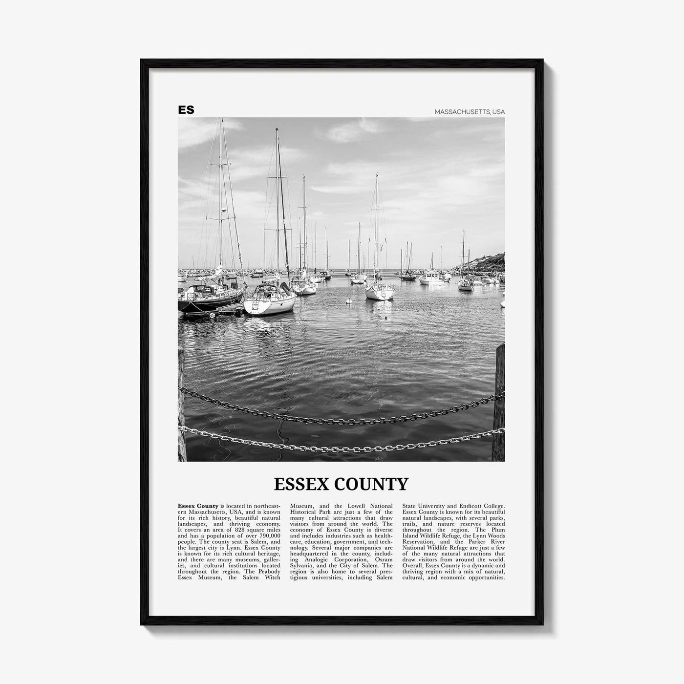 Essex County Print Black and White, Essex County Wall Art, Essex County Poster, Essex County Photo, Essex County Wall Décor, Essex Map