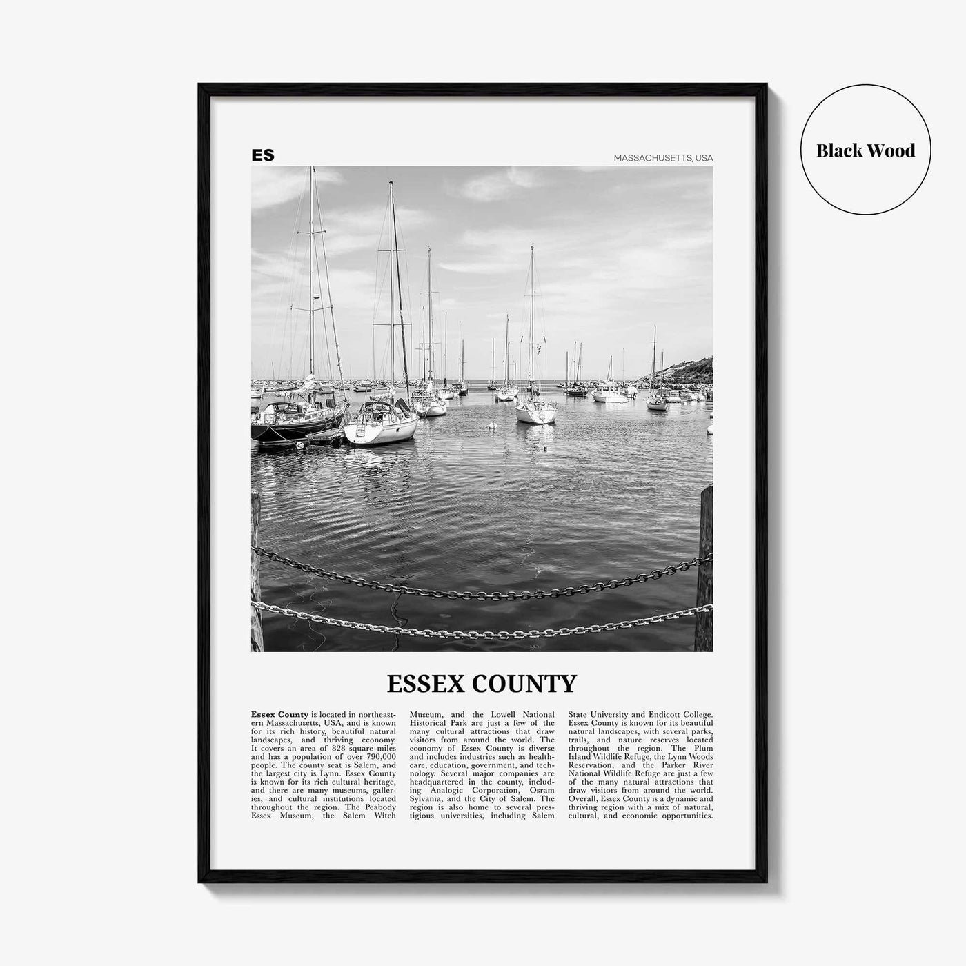 Essex County Print Black and White, Essex County Wall Art, Essex County Poster, Essex County Photo, Essex County Wall Décor, Essex Map
