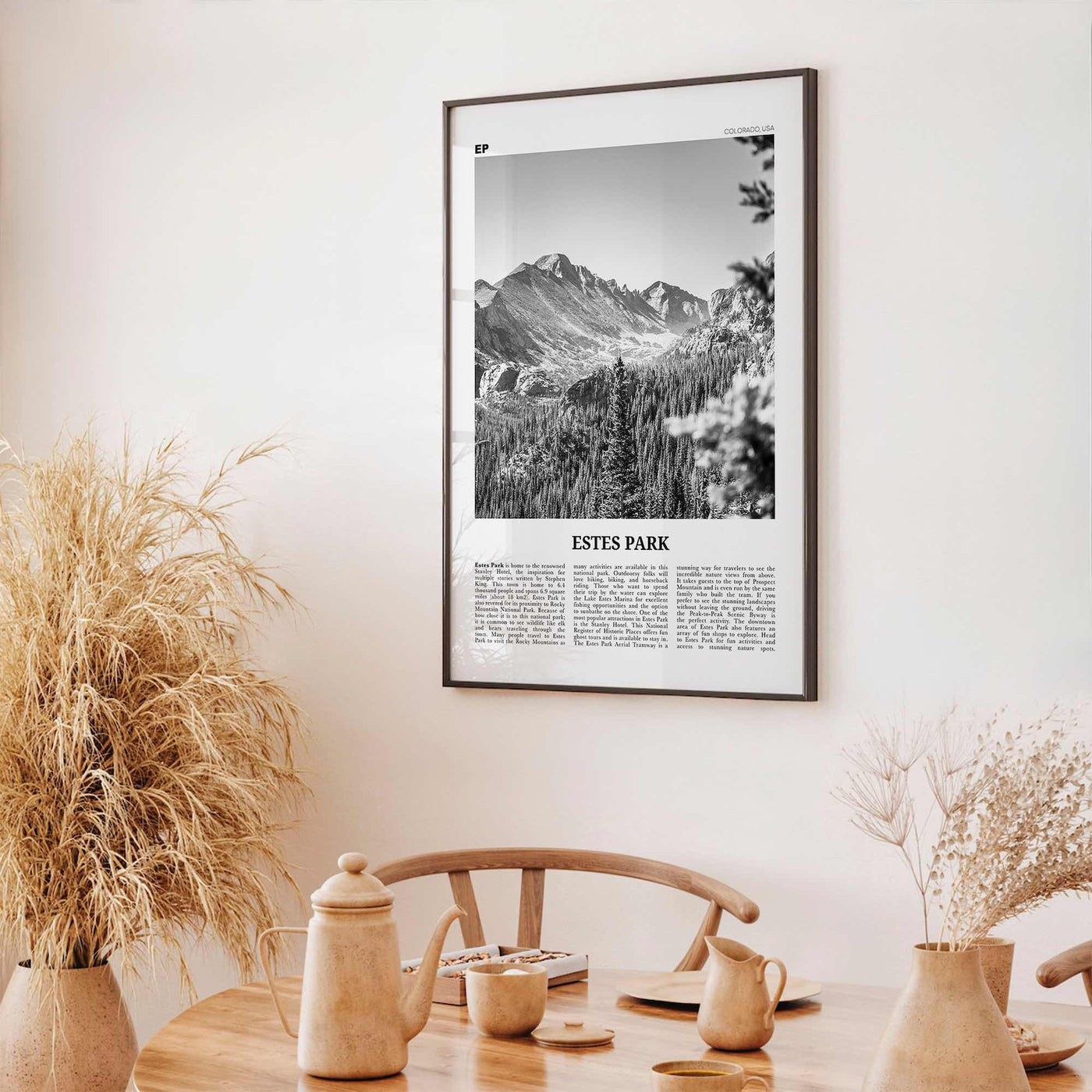 Estes Park Print Black and White, Estes Park Wall Art, Estes Park Poster, Estes Park Photo, Estes Park Décor, Estes Park Map, Colorado, USA