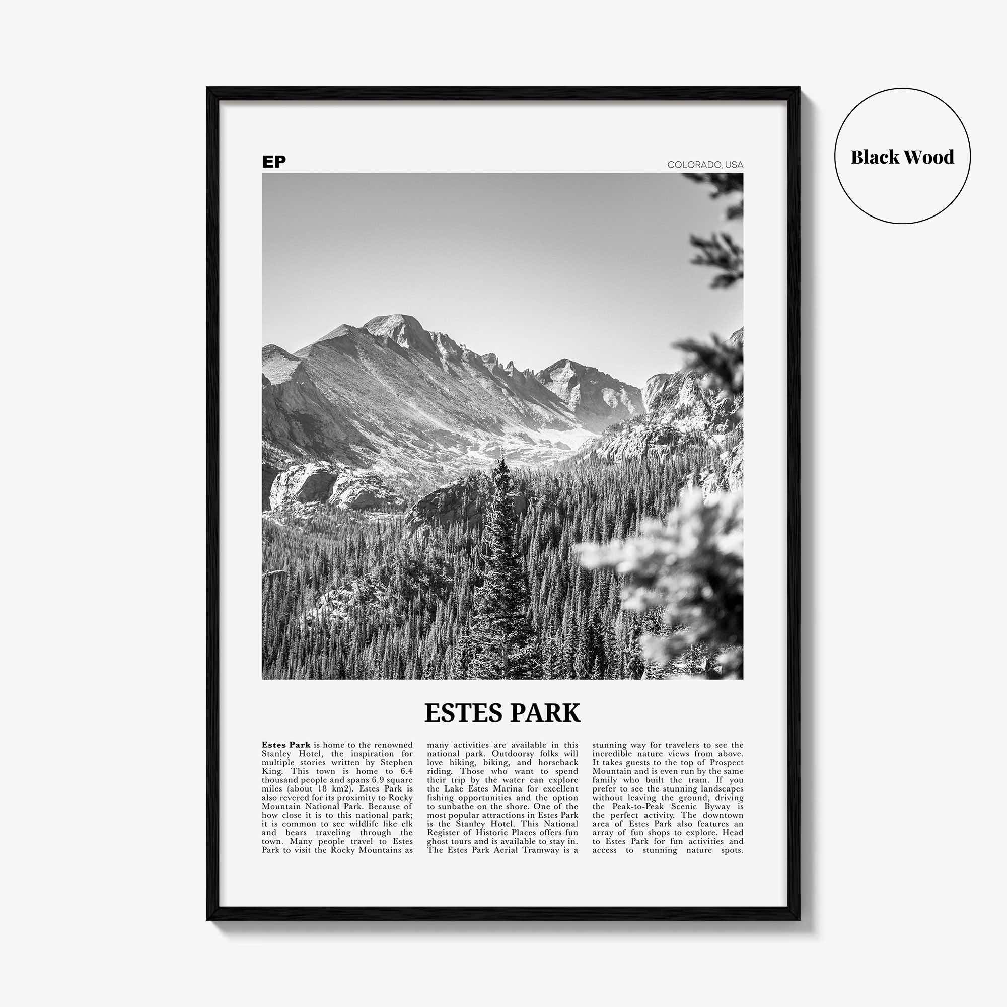 Estes Park Print Black and White, Estes Park Wall Art, Estes Park Poster, Estes Park Photo, Estes Park Décor, Estes Park Map, Colorado, USA
