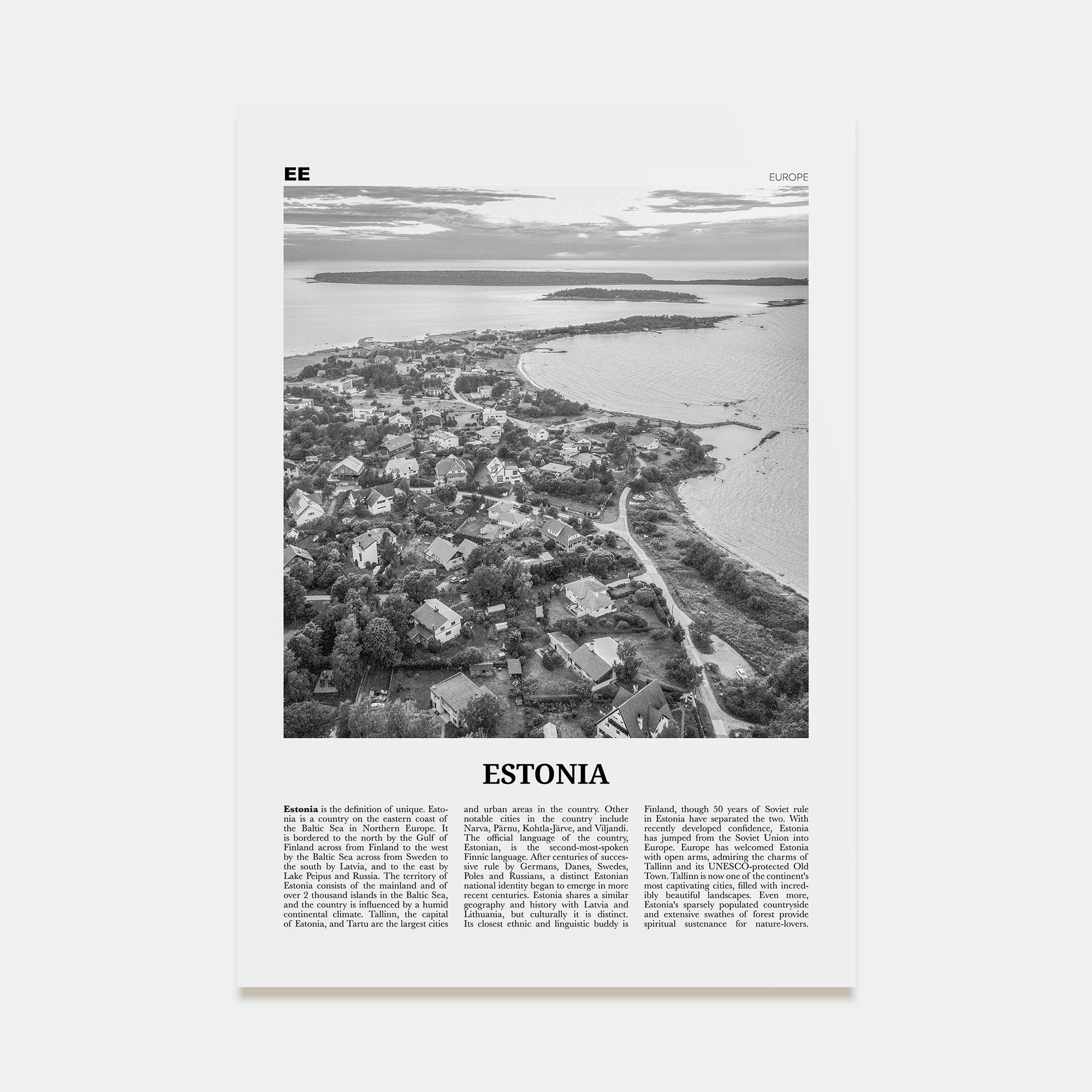 Estonia Travel B&W Poster