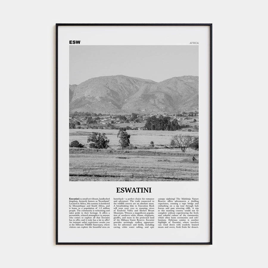 Eswatini Travel B&W Poster