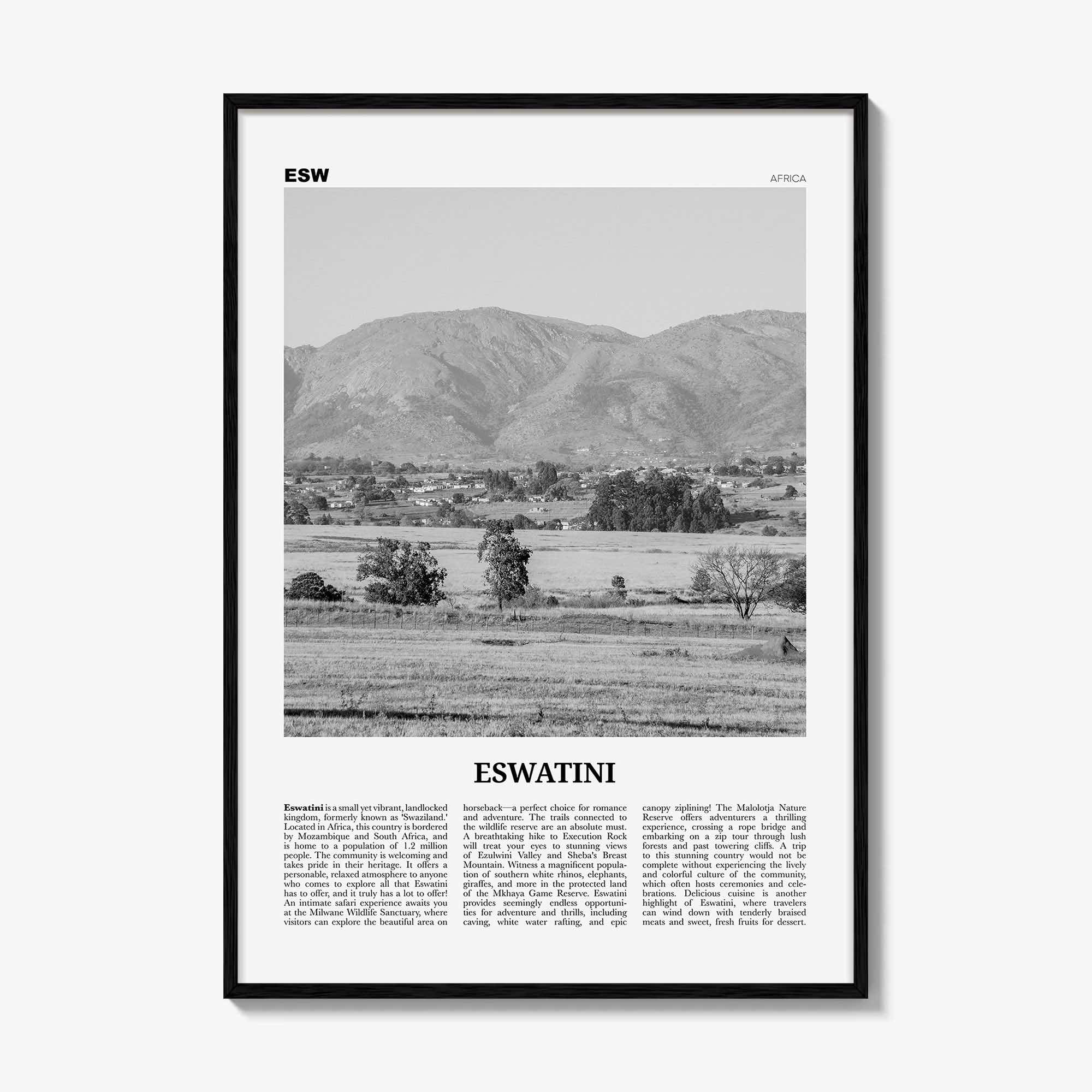 Eswatini Print Black and White, Eswatini Wall Art, Eswatini Poster, Eswatini Photo, Eswatini Wall Decor, Country Art Print, Africa Print
