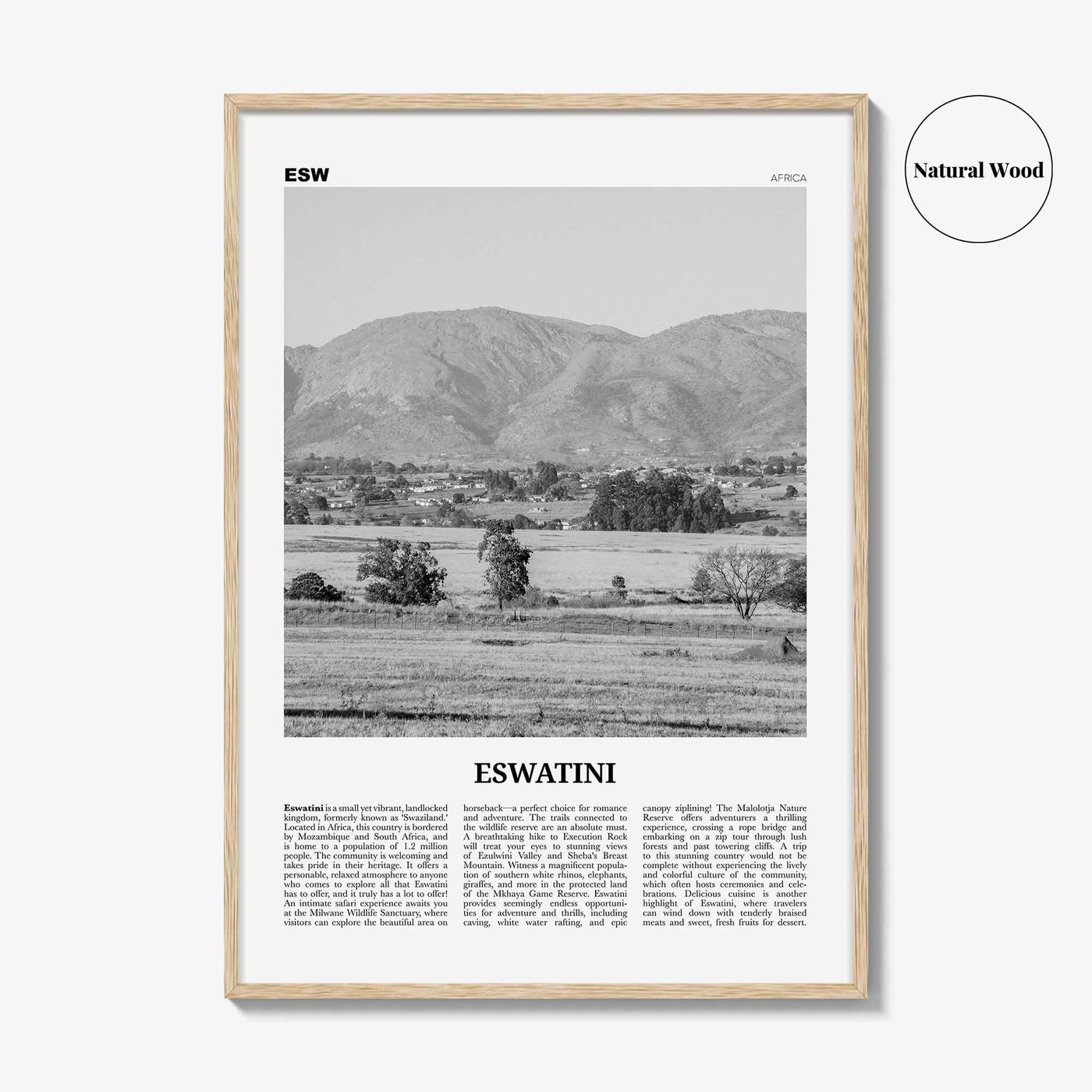 Eswatini Print Black and White, Eswatini Wall Art, Eswatini Poster, Eswatini Photo, Eswatini Wall Decor, Country Art Print, Africa Print