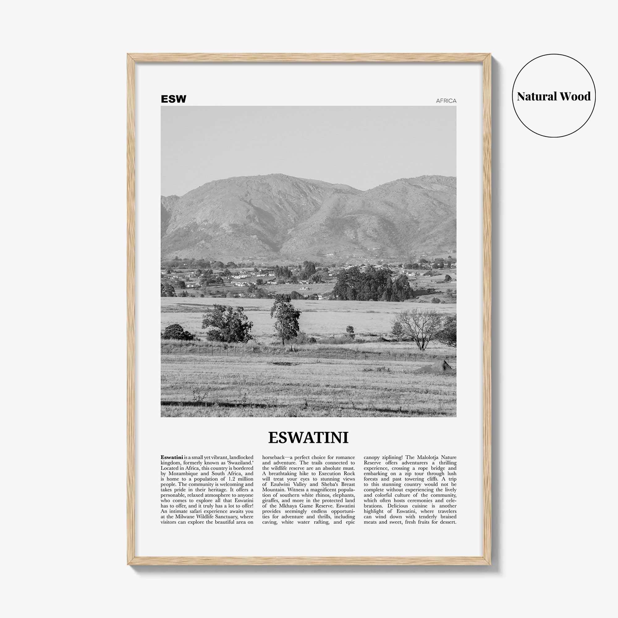 Eswatini Print Black and White, Eswatini Wall Art, Eswatini Poster, Eswatini Photo, Eswatini Wall Decor, Country Art Print, Africa Print