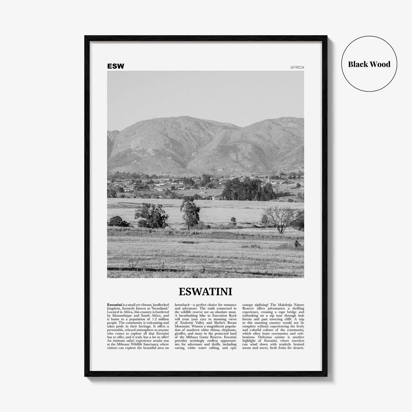 Eswatini Print Black and White, Eswatini Wall Art, Eswatini Poster, Eswatini Photo, Eswatini Wall Decor, Country Art Print, Africa Print