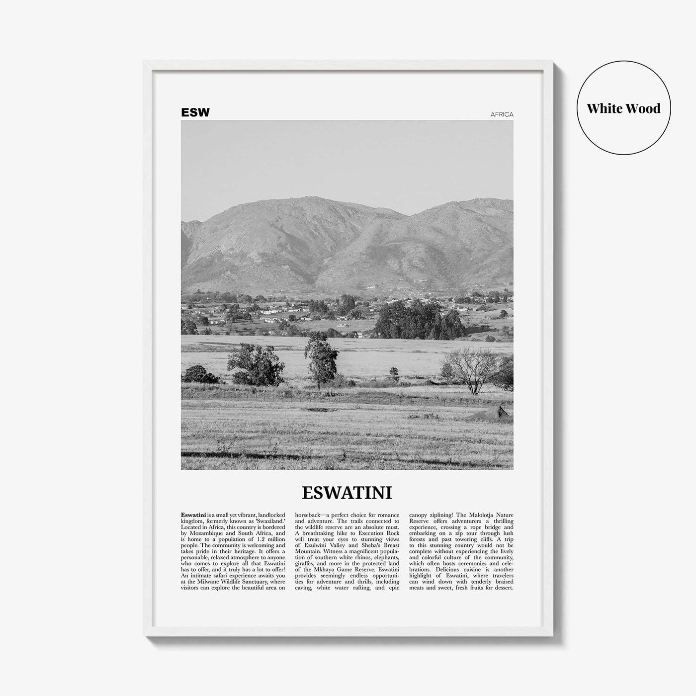 Eswatini Print Black and White, Eswatini Wall Art, Eswatini Poster, Eswatini Photo, Eswatini Wall Decor, Country Art Print, Africa Print