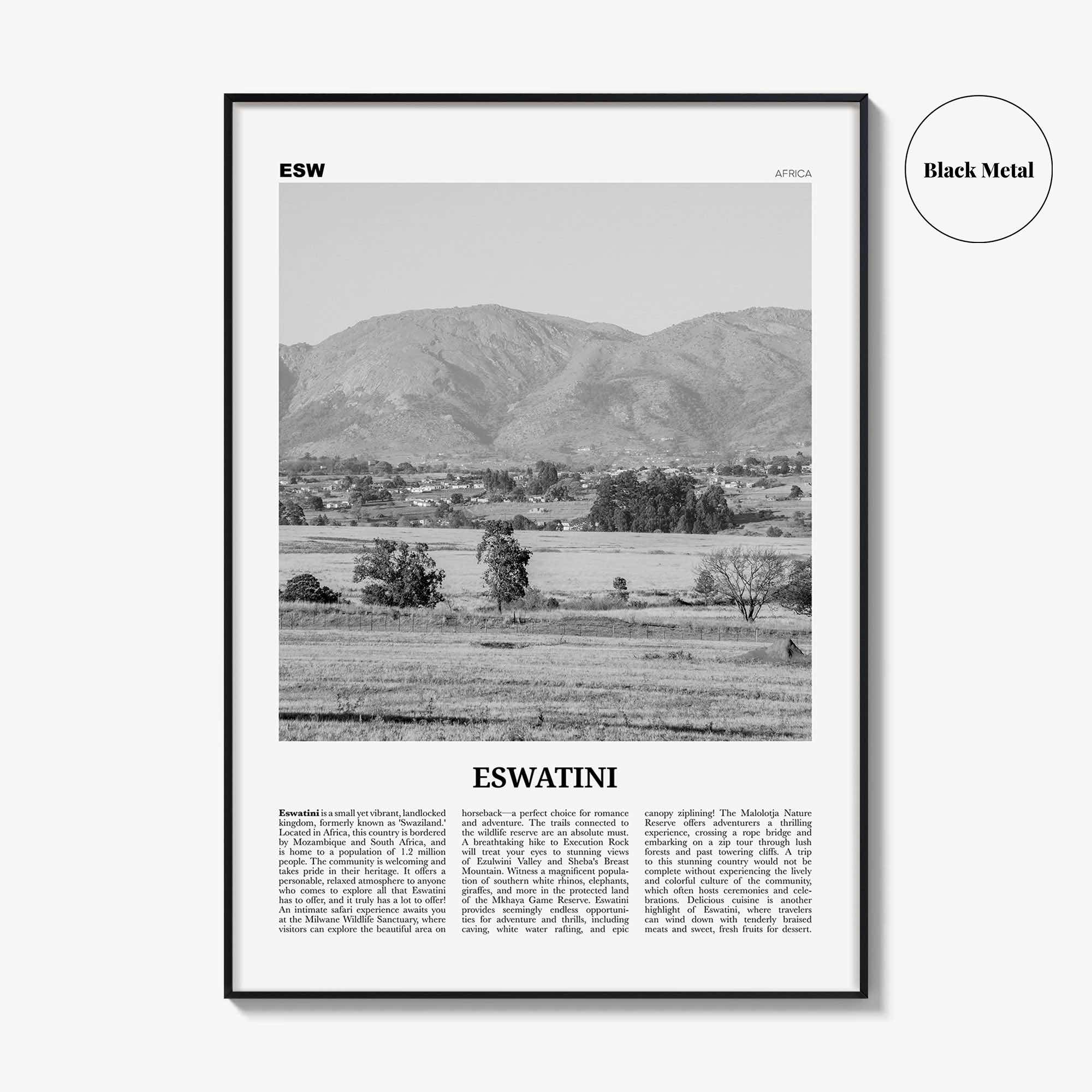Eswatini Print Black and White, Eswatini Wall Art, Eswatini Poster, Eswatini Photo, Eswatini Wall Decor, Country Art Print, Africa Print